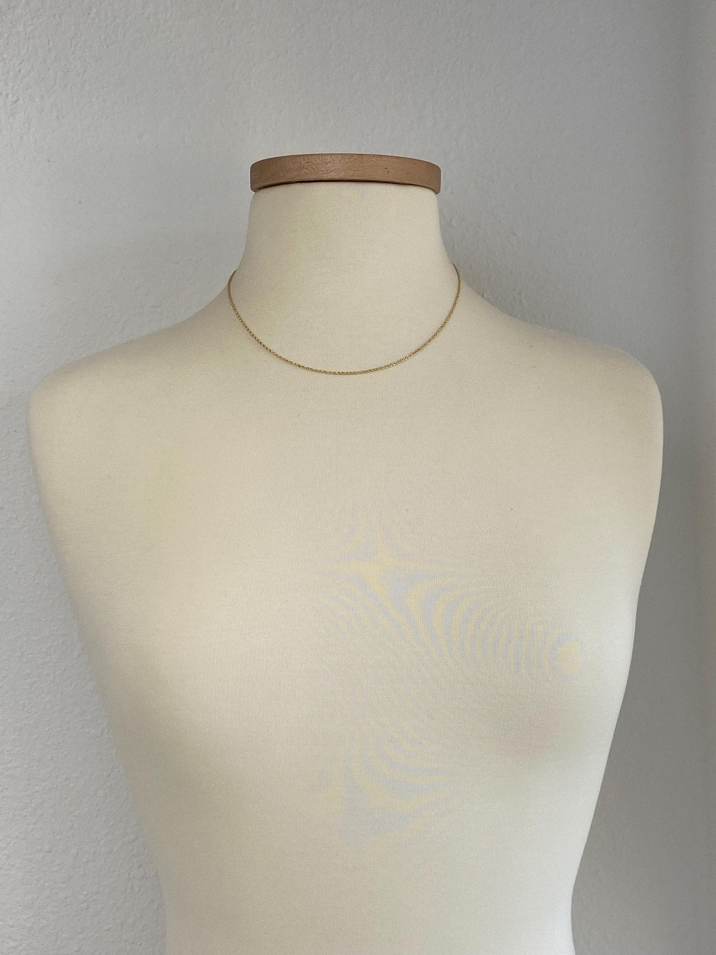 Vintage Solid 14k Yellow Gold Slim Rope Chain Necklace - 17.75 inches
