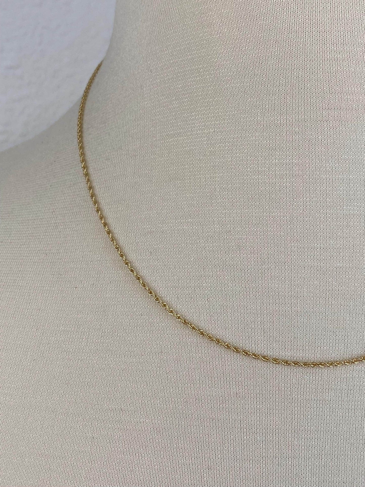 Vintage Solid 14k Yellow Gold Slim Rope Chain Necklace - 17.75 inches