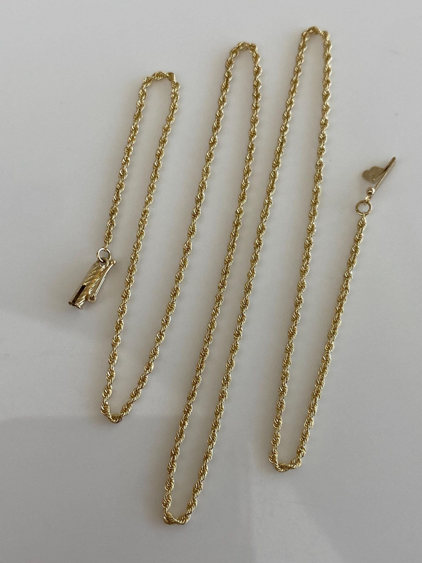 Vintage Solid 14k Yellow Gold Slim Rope Chain Necklace - 17.75 inches