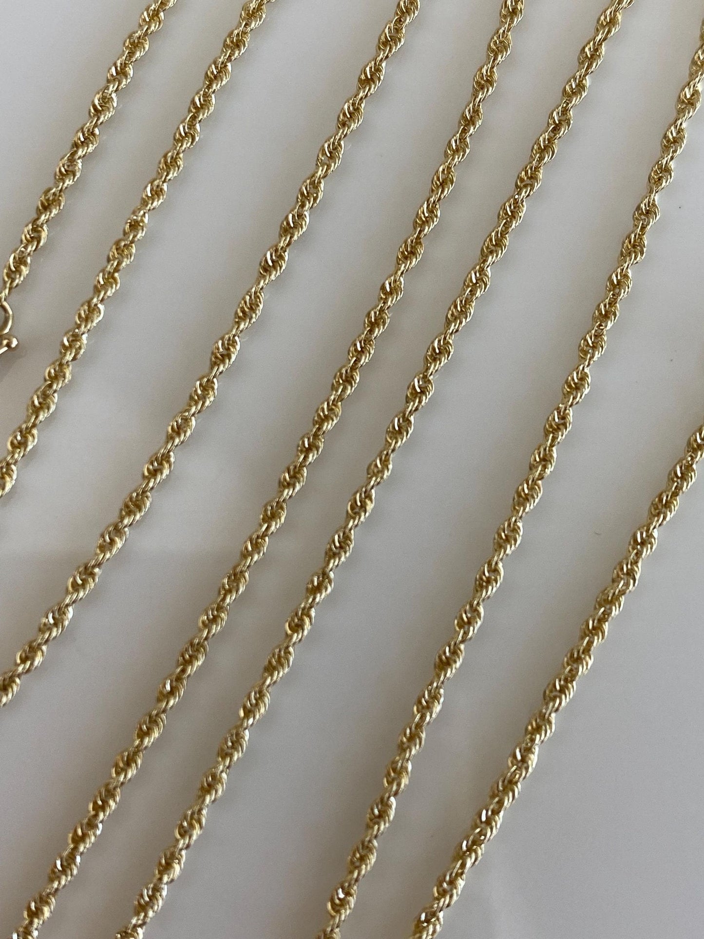 Vintage Solid 14k Yellow Gold Slim Rope Chain Necklace - 17.75 inches