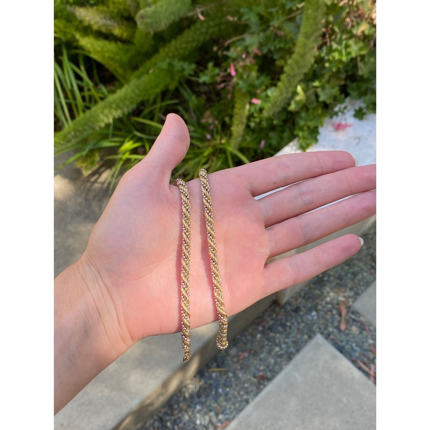 Solid 14k White & Yellow Gold Twisted Rope Ball Chain Necklace - 19.75 inches