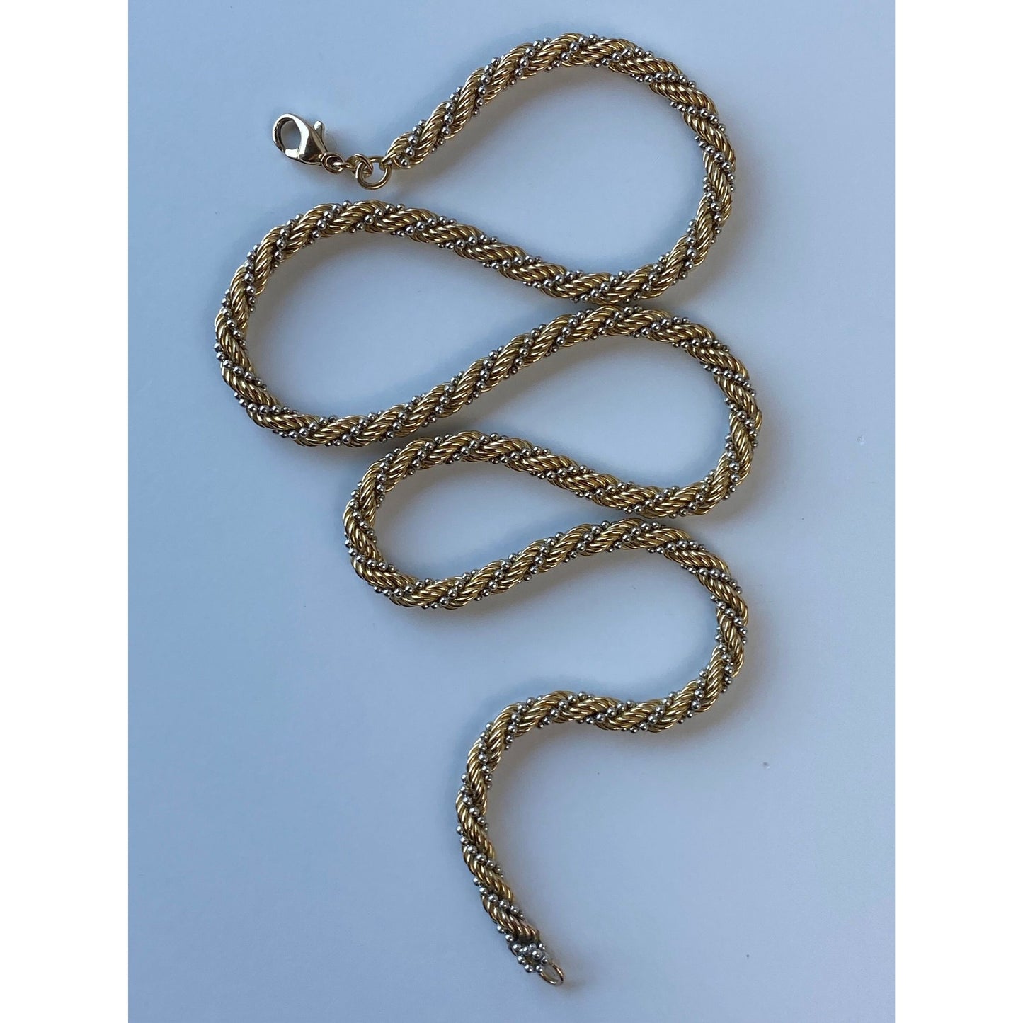 Solid 14k White & Yellow Gold Twisted Rope Ball Chain Necklace - 19.75 inches