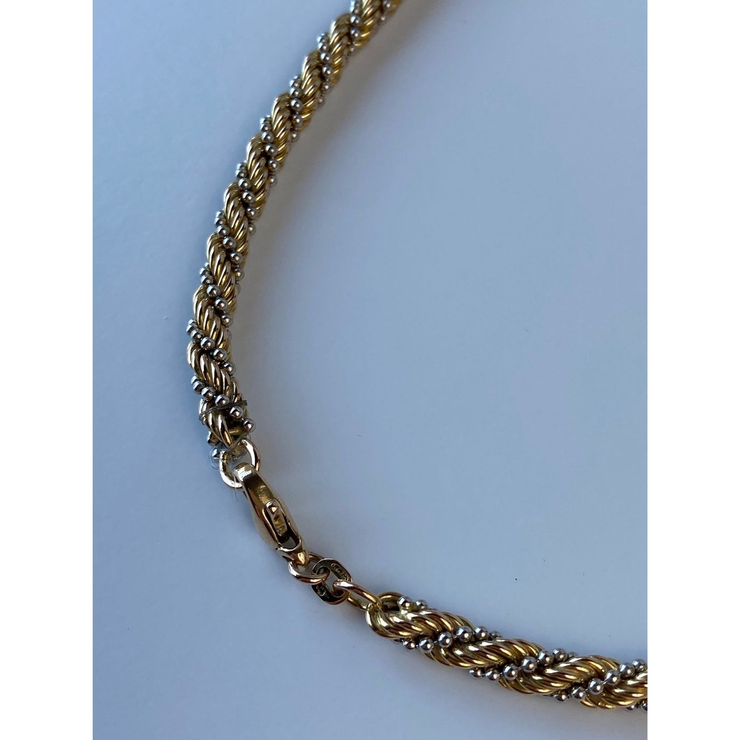 Solid 14k White & Yellow Gold Twisted Rope Ball Chain Necklace - 19.75 inches