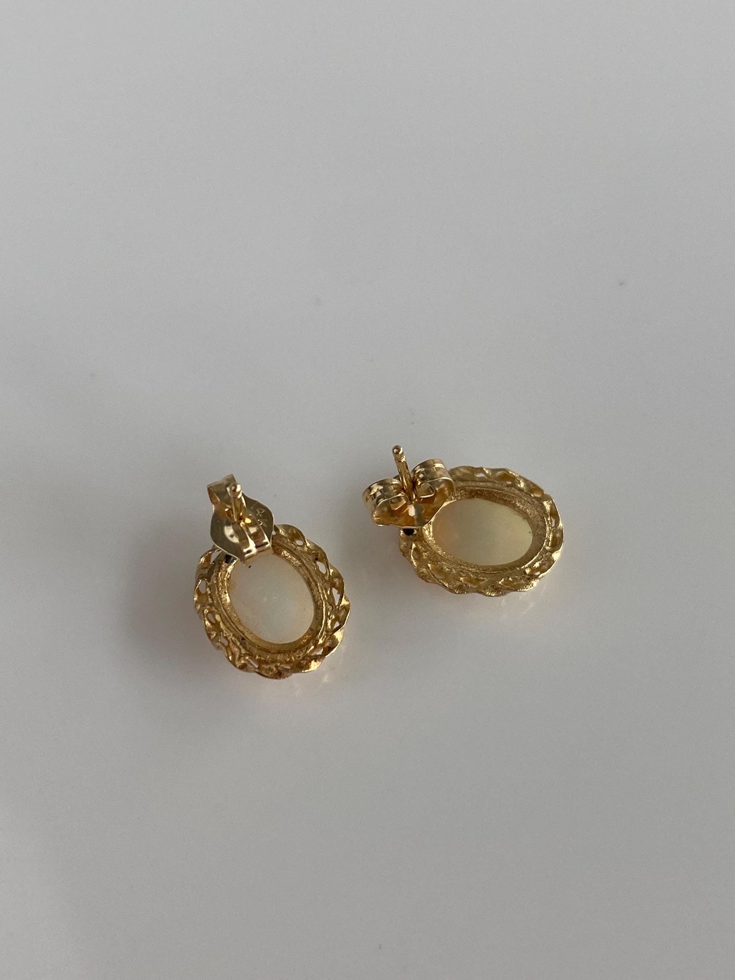 Vintage Solid 14k Yellow Gold Opal Stud Earrings