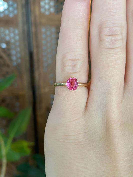 Vintage Solid 14k Yellow Gold Pink Sapphire Ring - Size 3.75