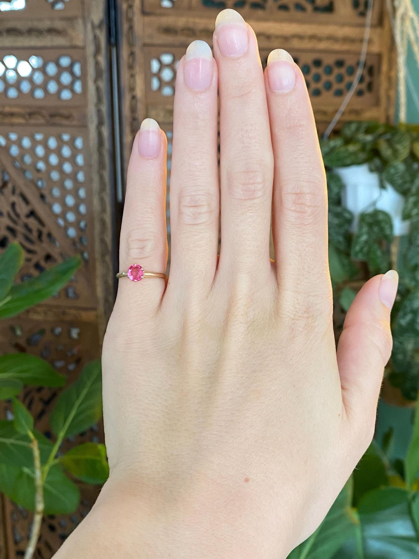 Vintage Solid 14k Yellow Gold Pink Sapphire Ring - Size 3.75