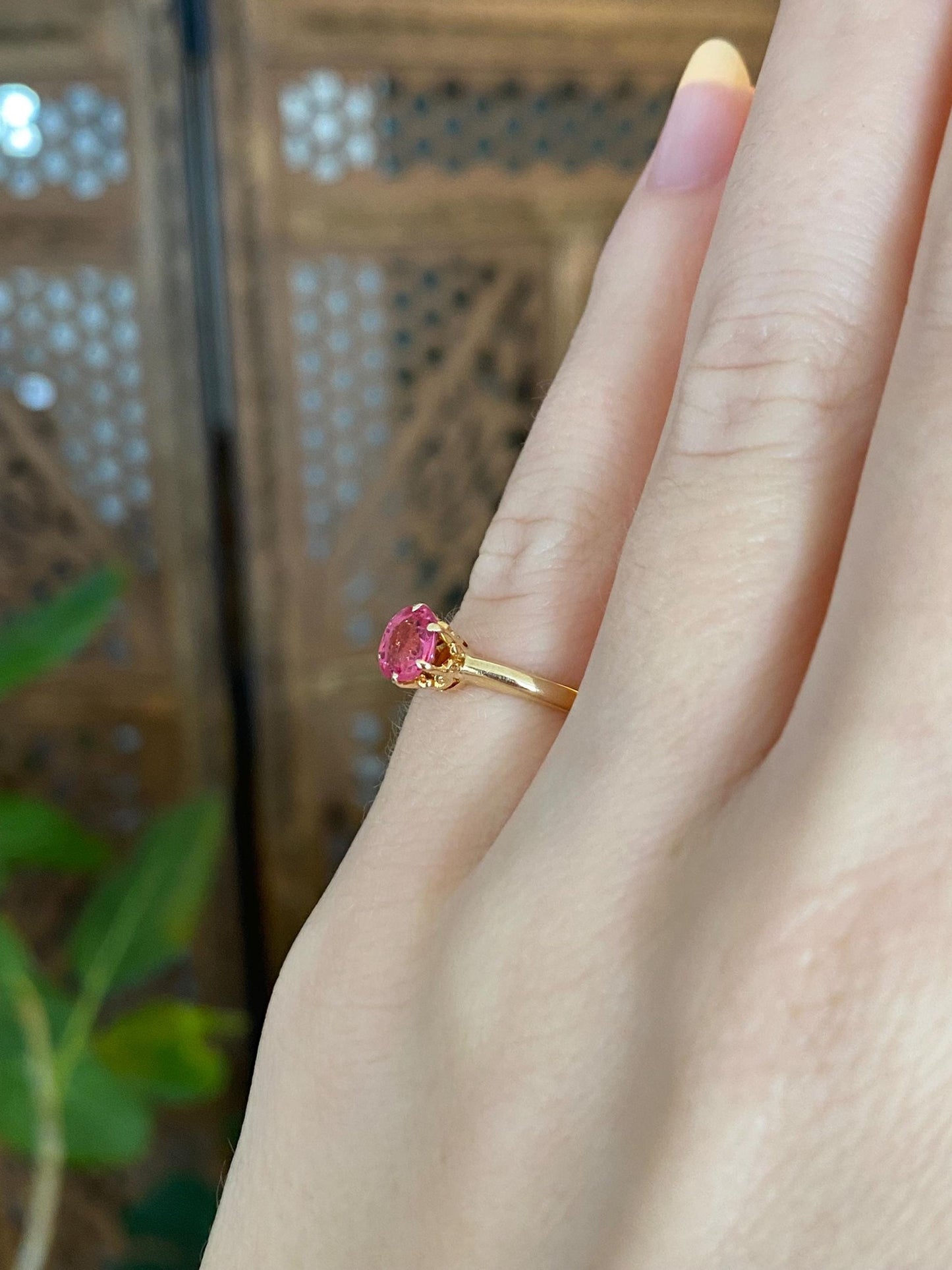 Vintage Solid 14k Yellow Gold Pink Sapphire Ring - Size 3.75
