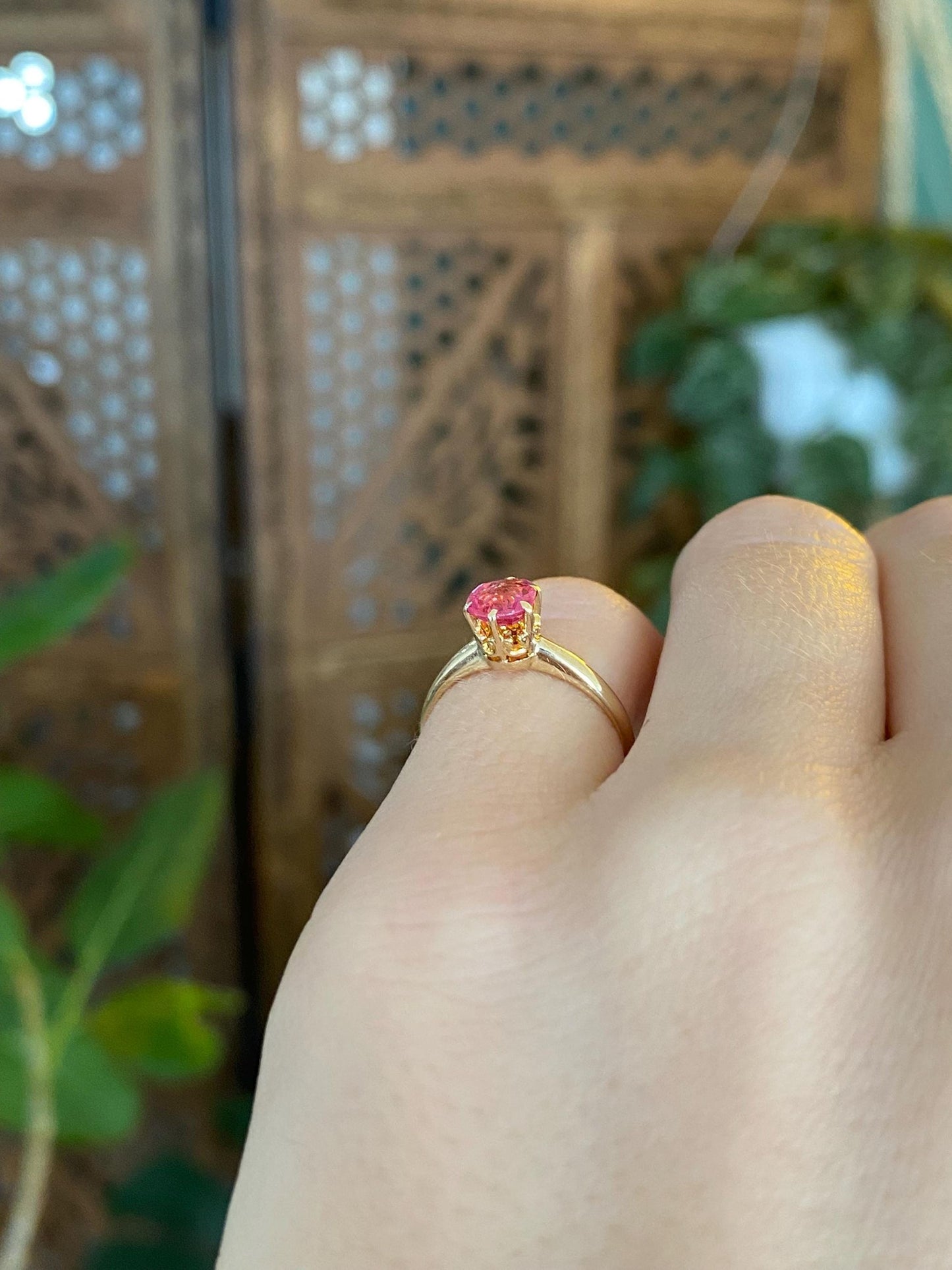 Vintage Solid 14k Yellow Gold Pink Sapphire Ring - Size 3.75