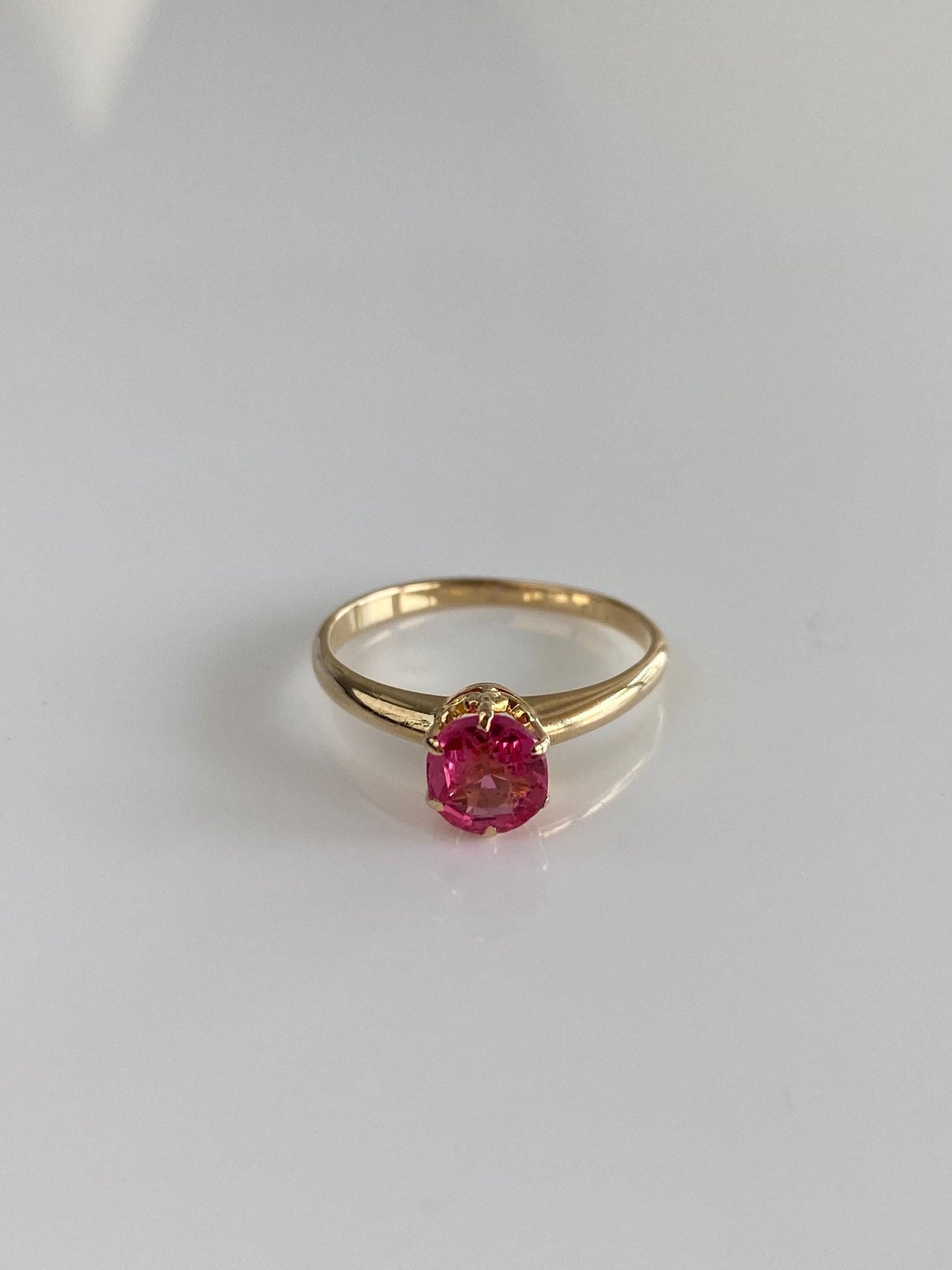 Vintage Solid 14k Yellow Gold Pink Sapphire Ring - Size 3.75