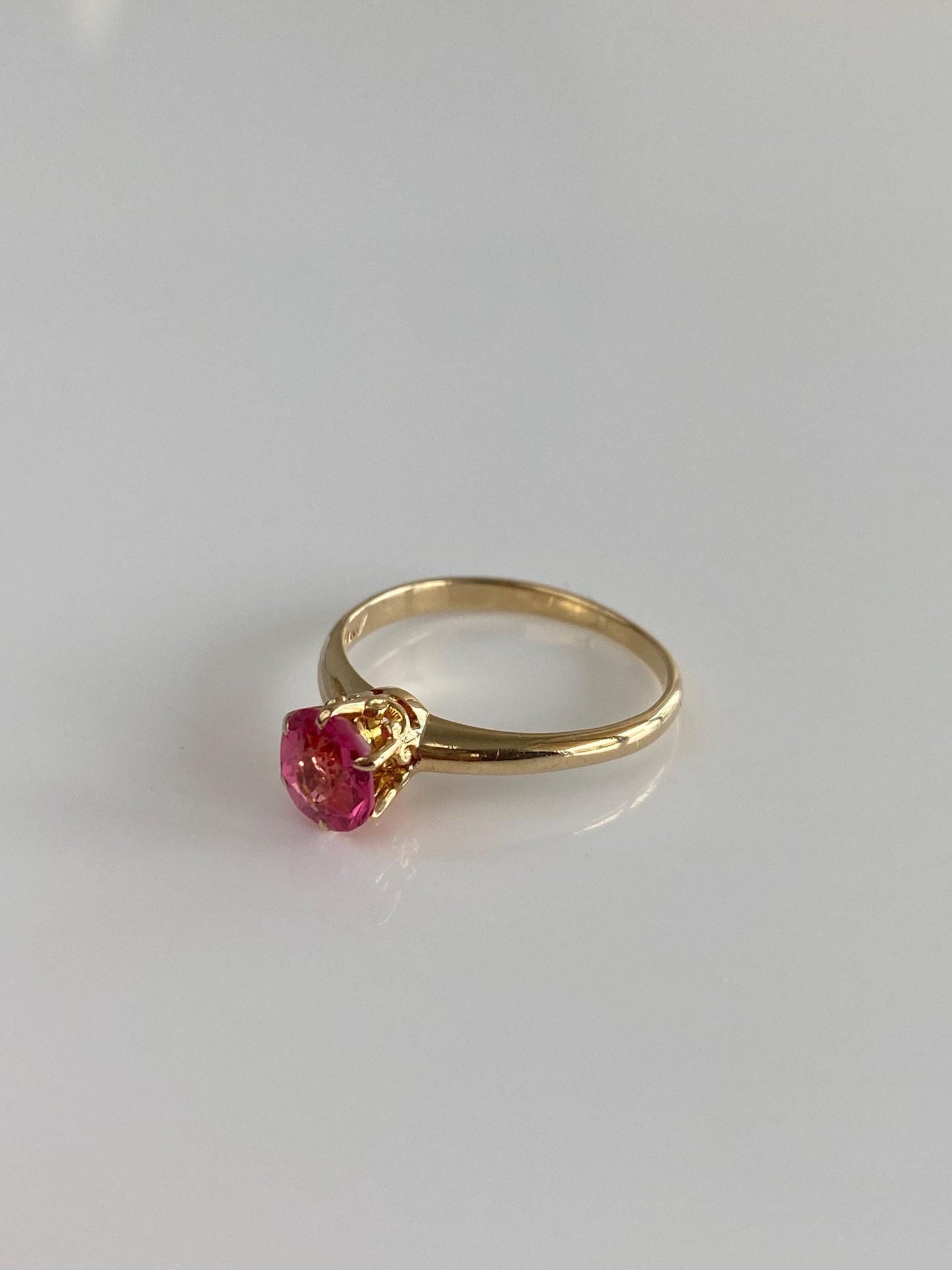 Vintage Solid 14k Yellow Gold Pink Sapphire Ring - Size 3.75