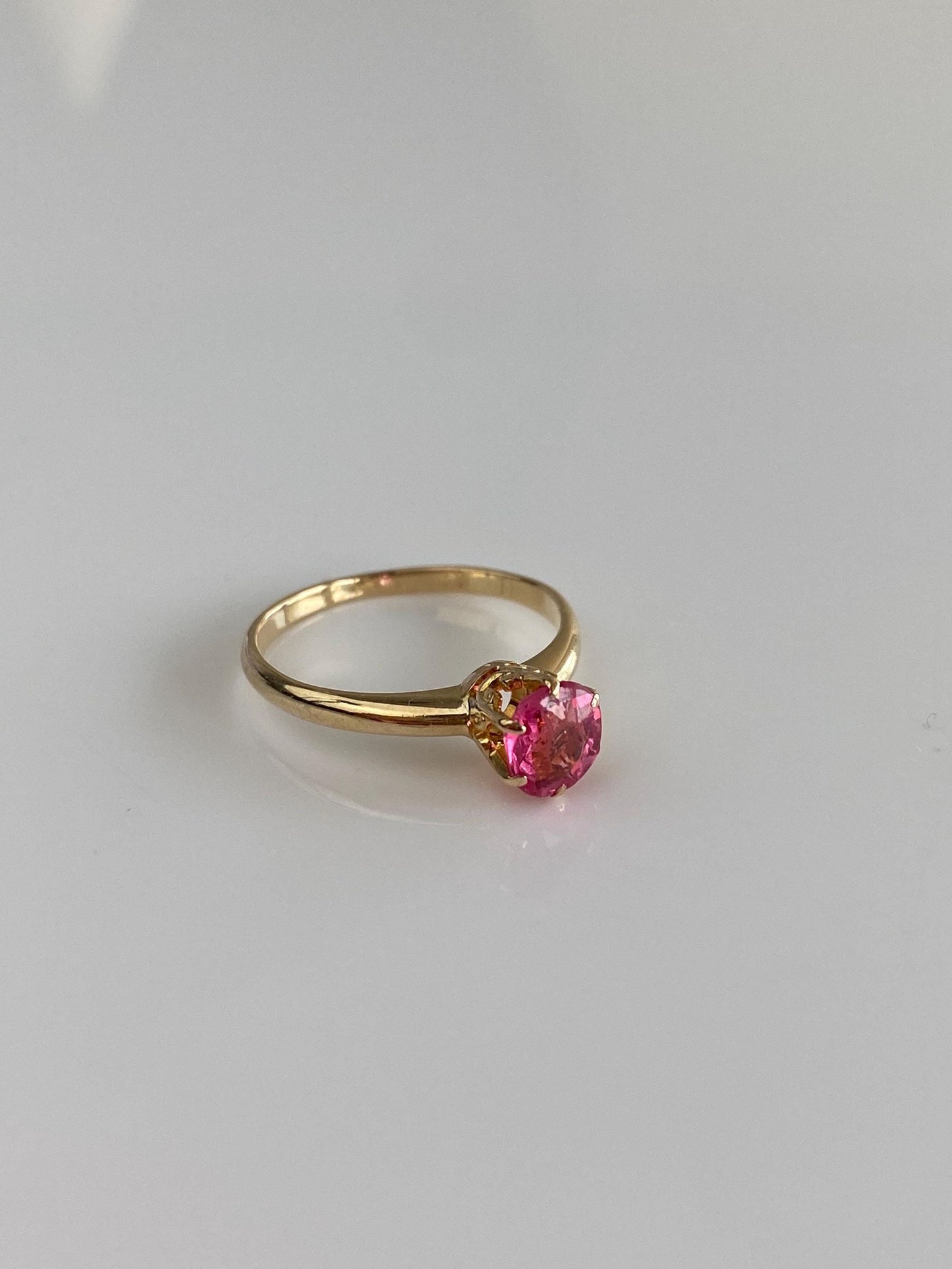 Vintage Solid 14k Yellow Gold Pink Sapphire Ring - Size 3.75