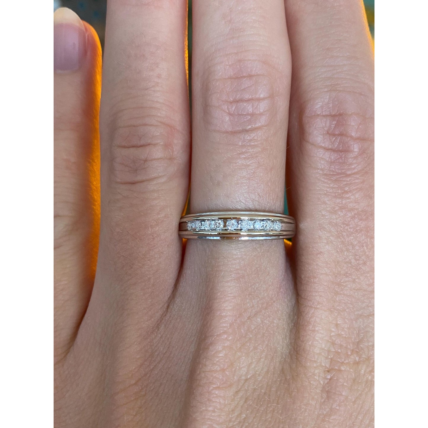 Vintage Solid 14k White Gold Diamond Ring Band - Size 7.75