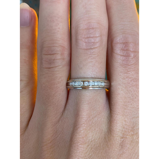 Vintage Solid 14k White Gold Diamond Ring Band - Size 7.75