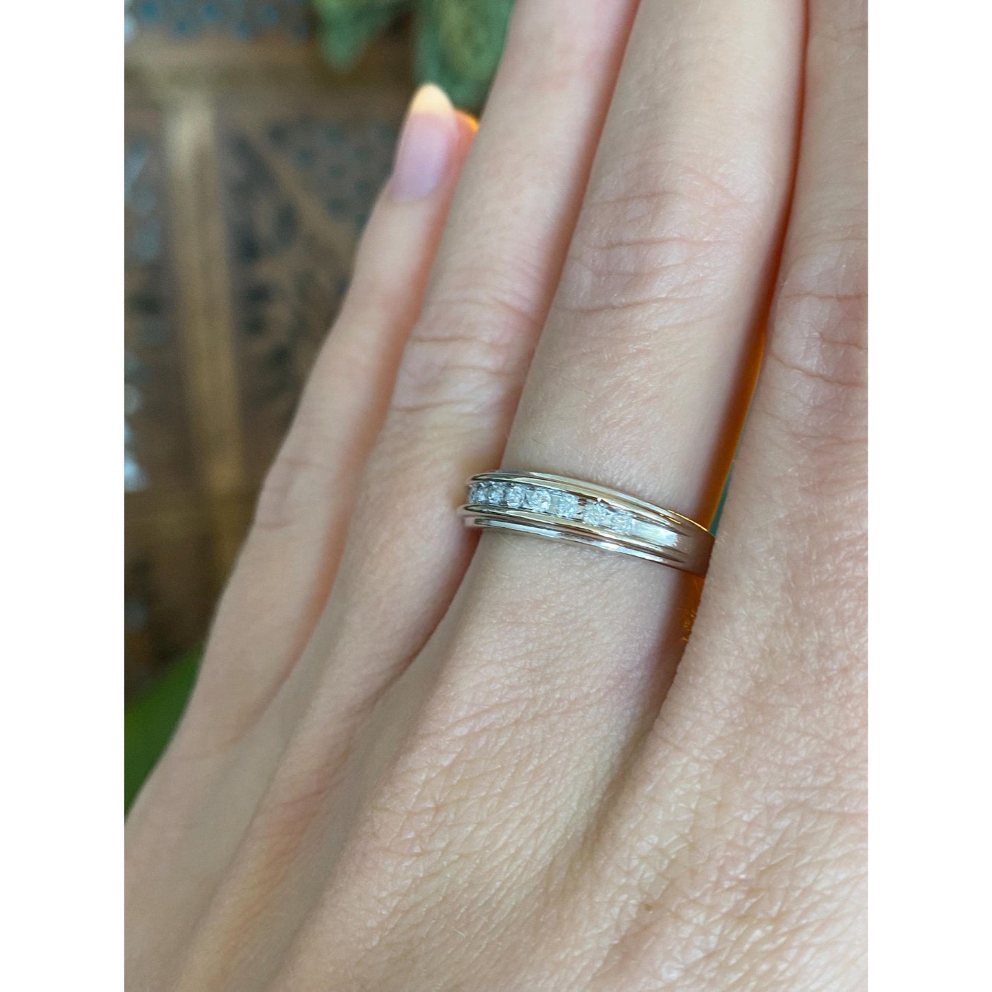 Vintage Solid 14k White Gold Diamond Ring Band - Size 7.75