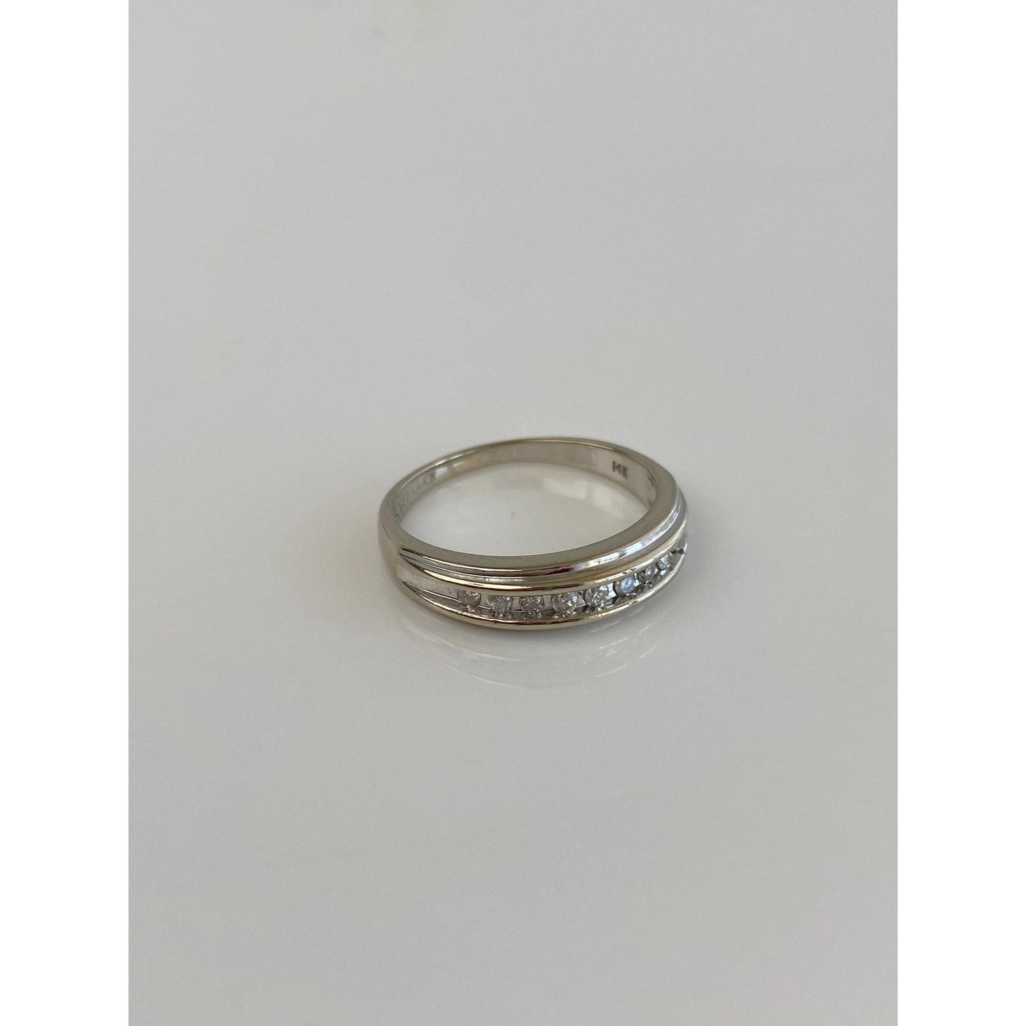 Vintage Solid 14k White Gold Diamond Ring Band - Size 7.75