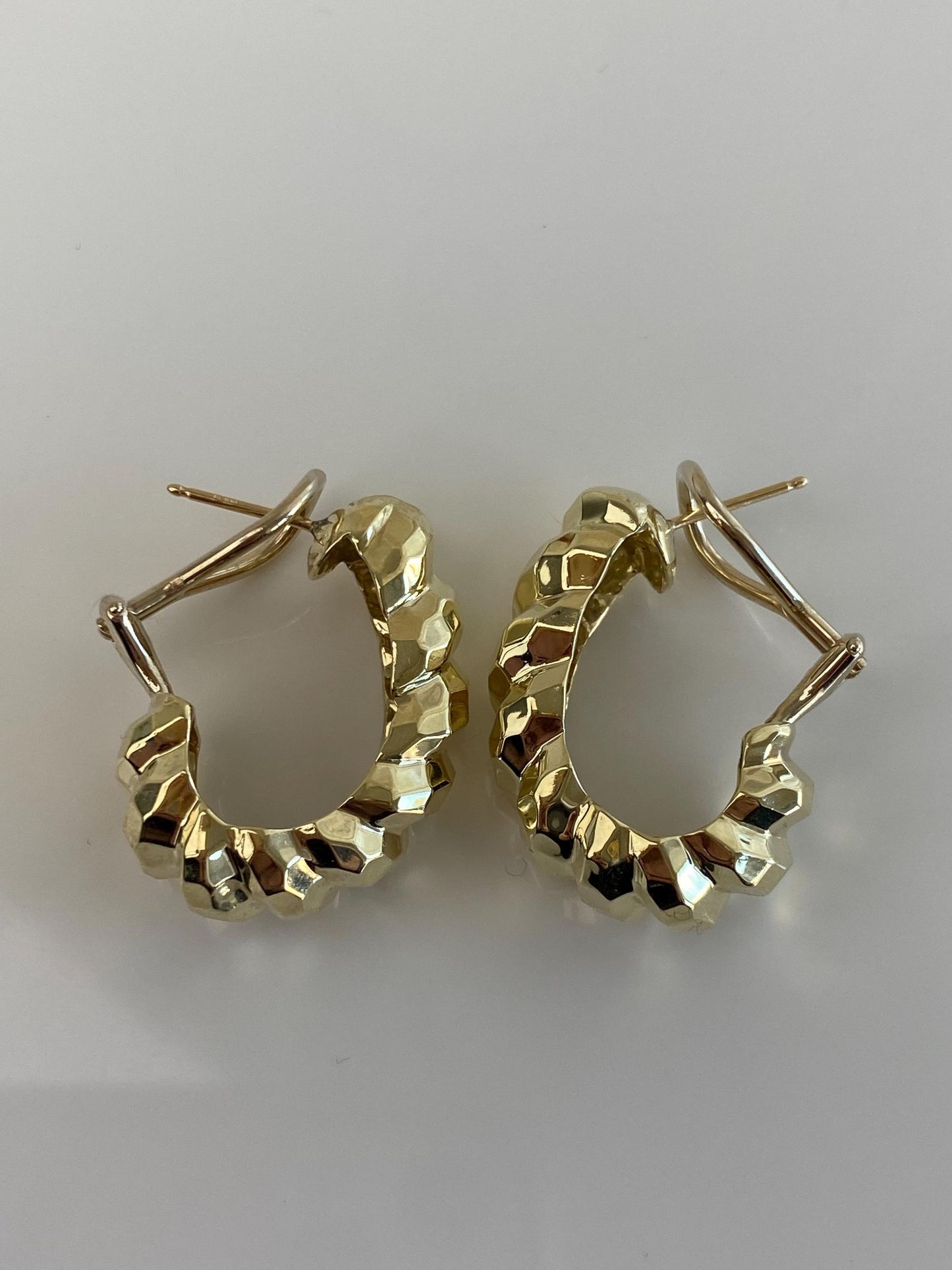 Vintage Solid 14k Yellow Gold Faceted Twist Drop Earrings