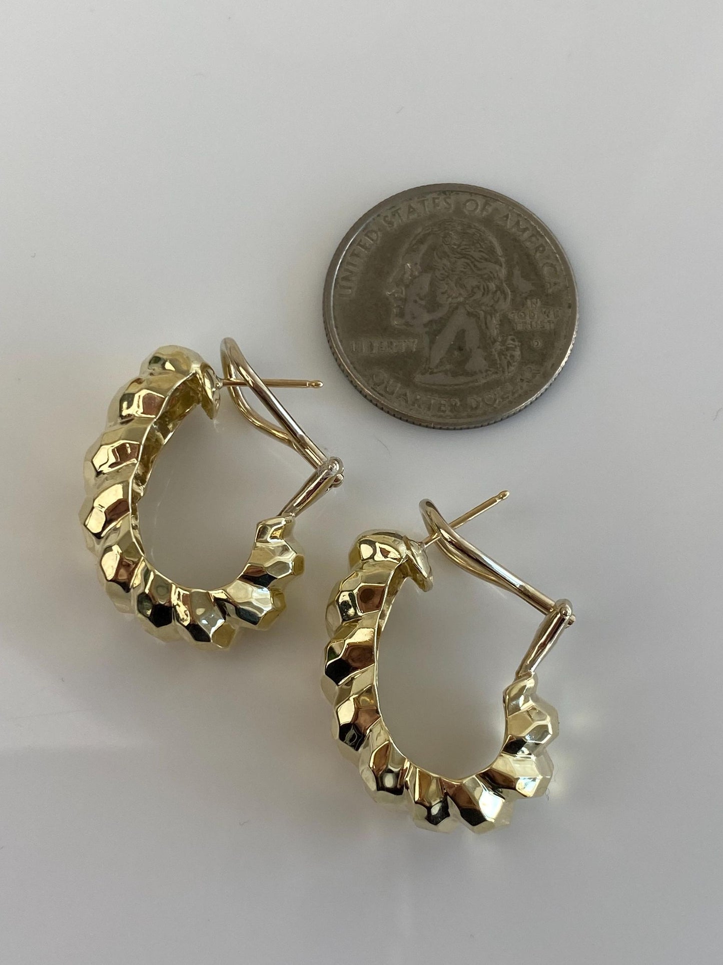 Vintage Solid 14k Yellow Gold Faceted Twist Drop Earrings