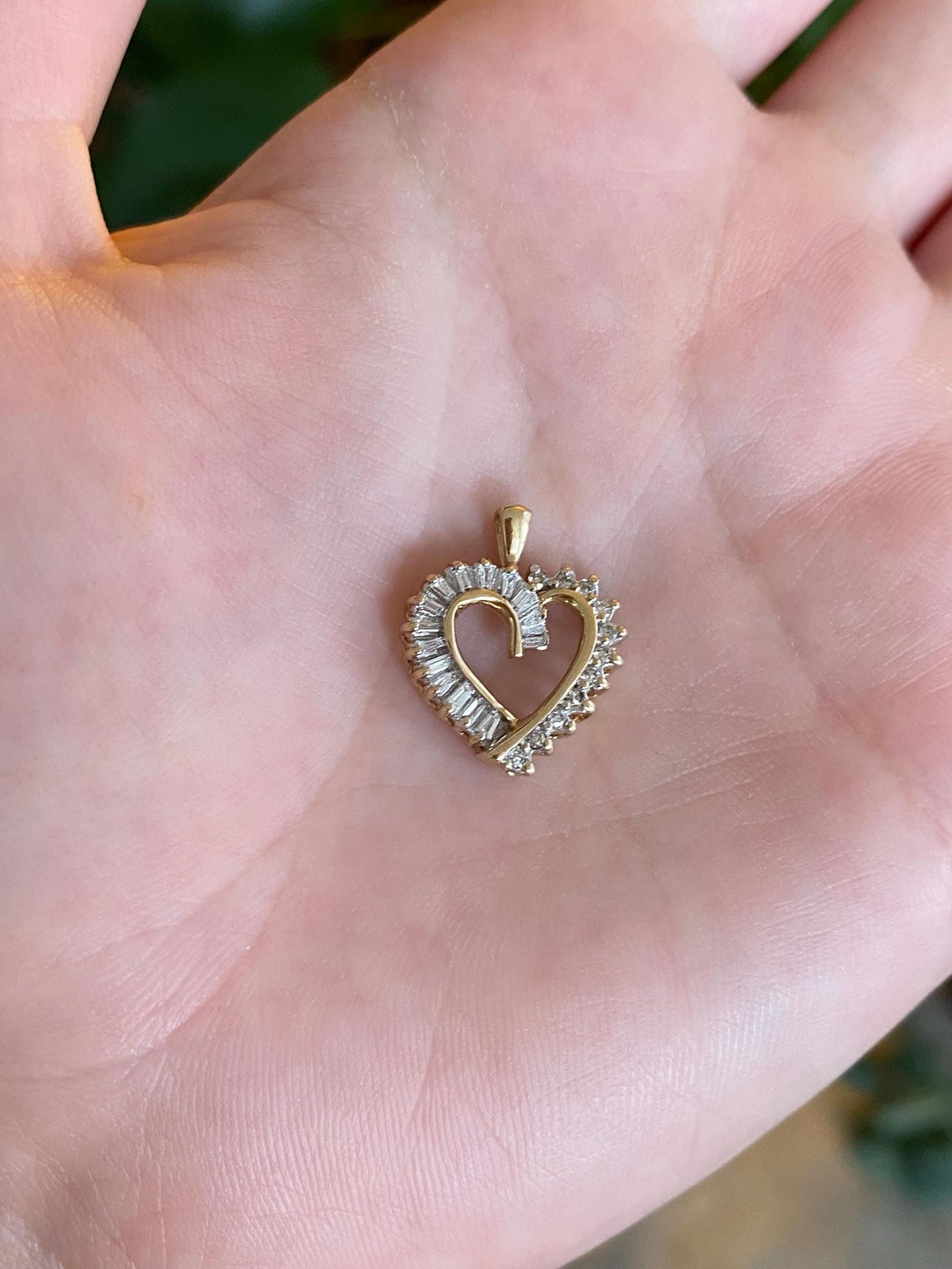 Vintage Solid 10k Yellow Gold Baguette & Round Diamonds Heart Charm