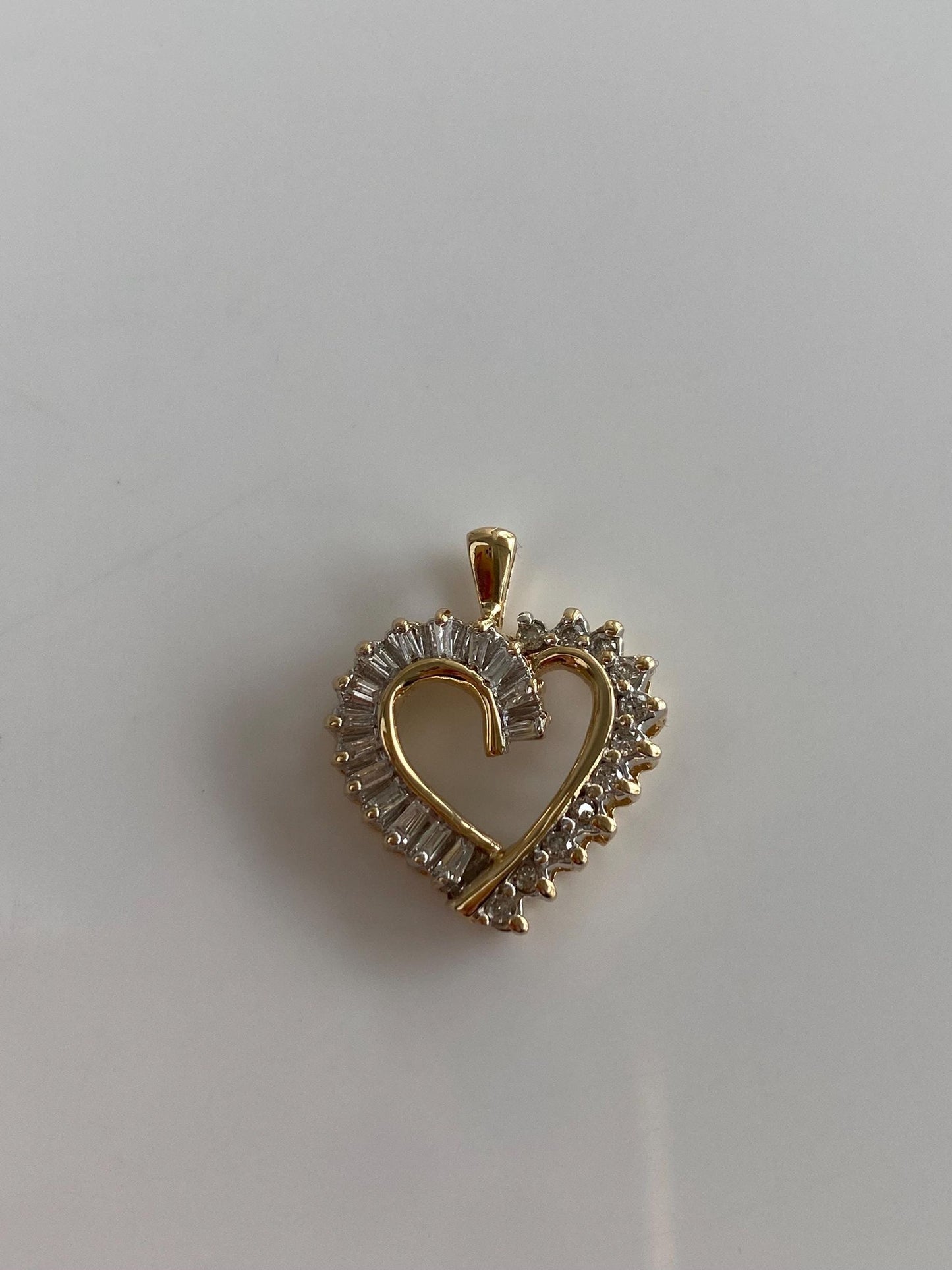 Vintage Solid 10k Yellow Gold Baguette & Round Diamonds Heart Charm