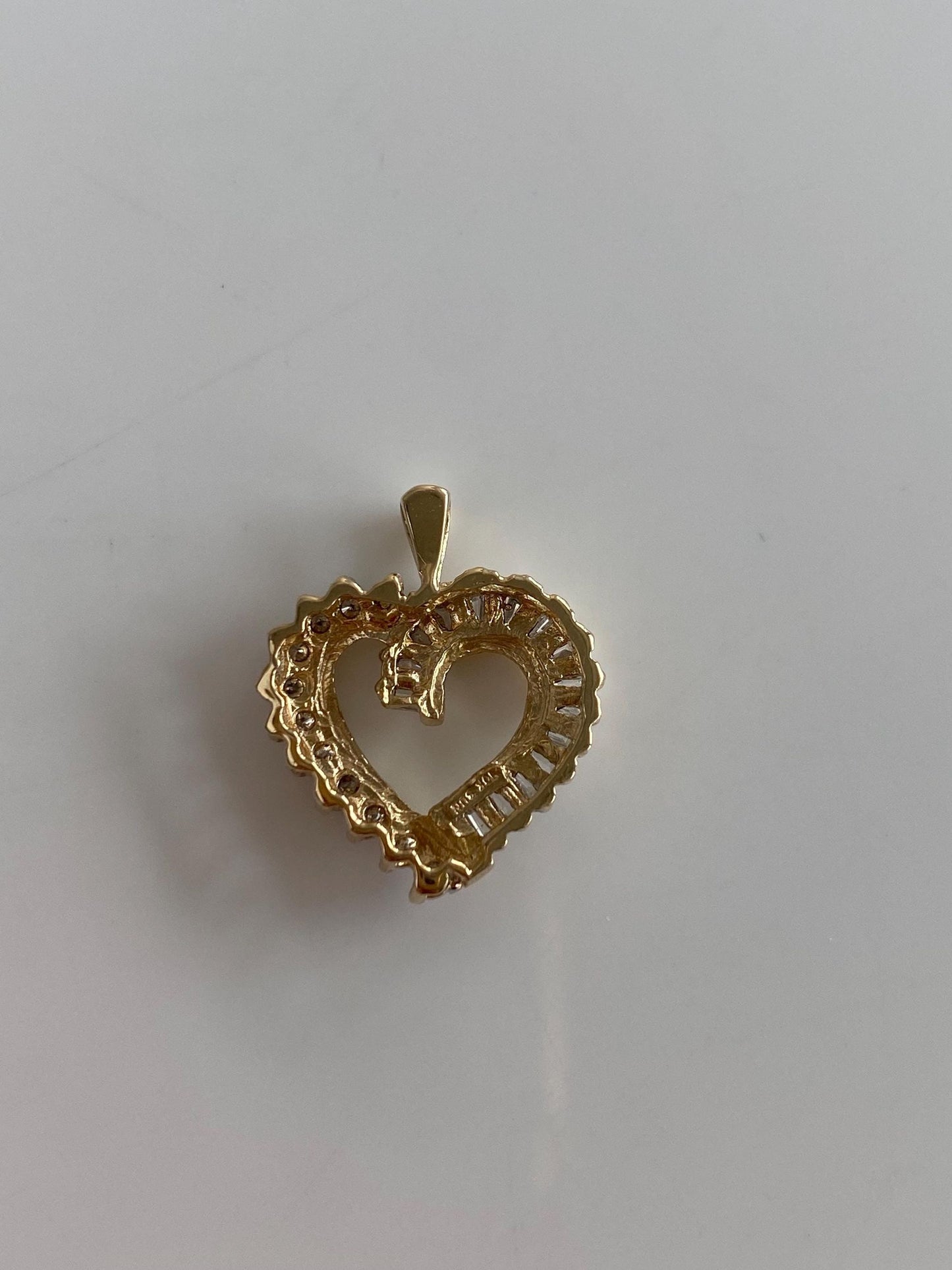 Vintage Solid 10k Yellow Gold Baguette & Round Diamonds Heart Charm