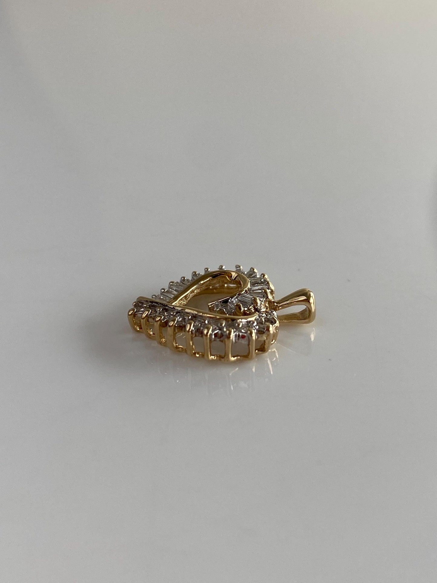 Vintage Solid 10k Yellow Gold Baguette & Round Diamonds Heart Charm