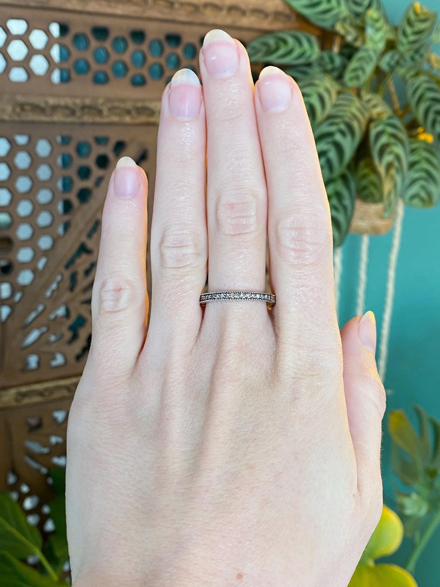 Vintage 14k White Gold Champagne Diamond Ring - Size 8.75