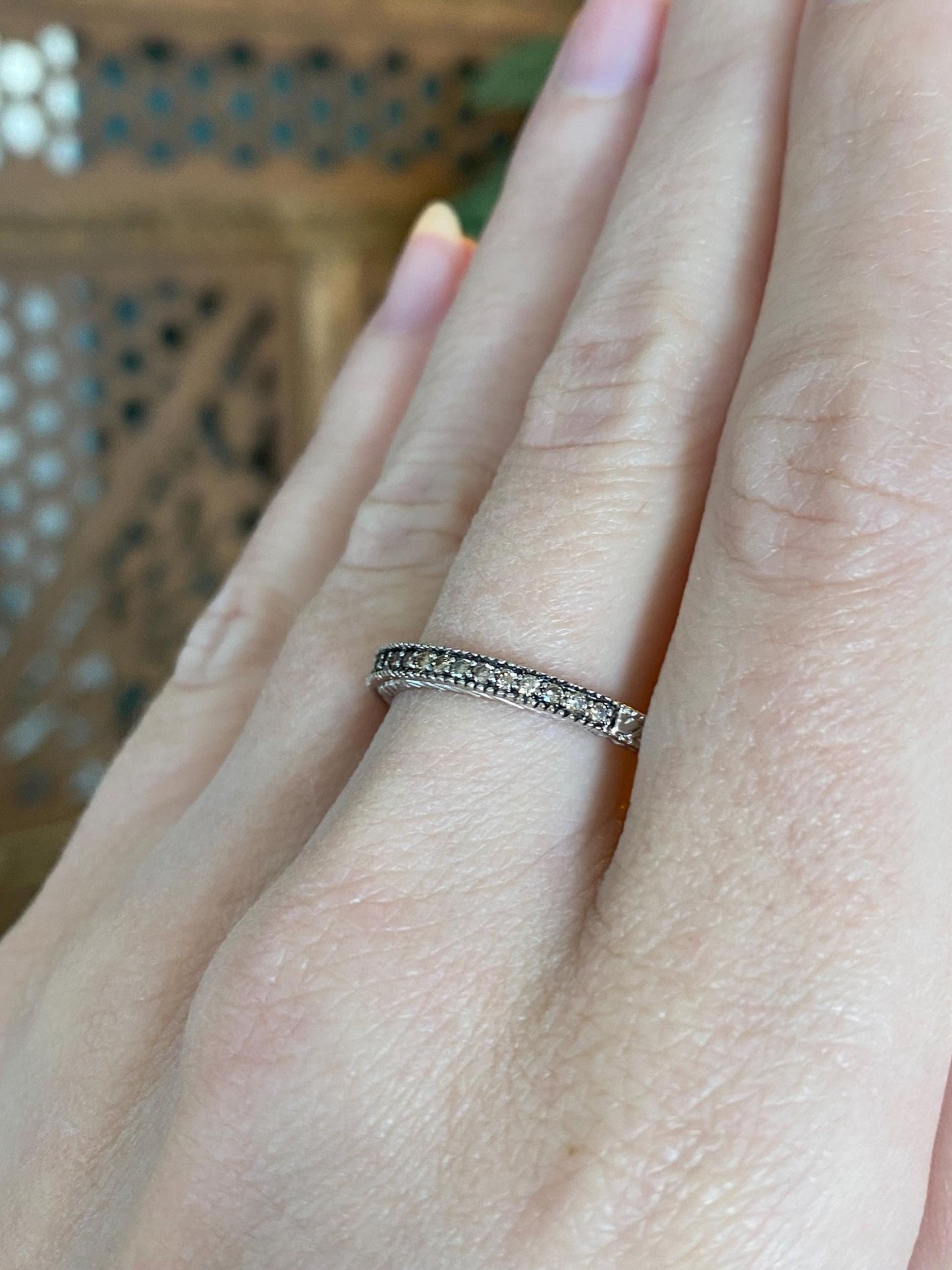 Vintage 14k White Gold Champagne Diamond Ring - Size 8.75