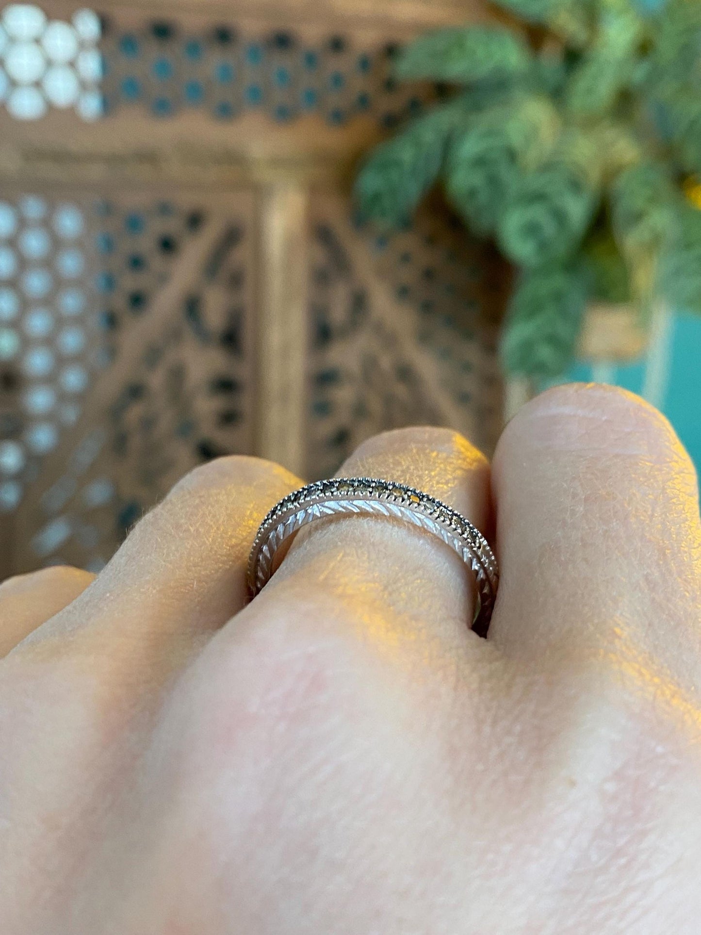 Vintage 14k White Gold Champagne Diamond Ring - Size 8.75