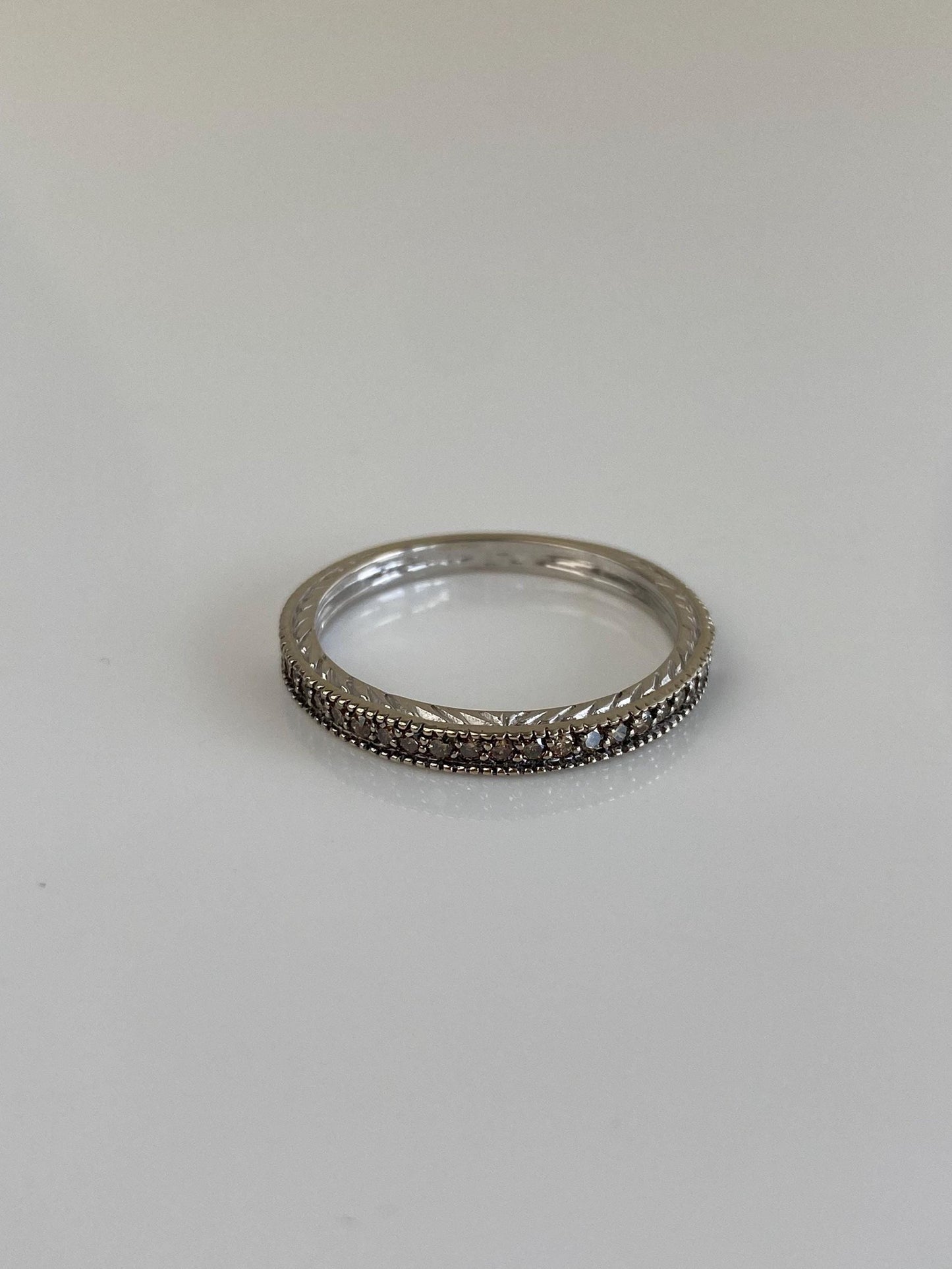 Vintage 14k White Gold Champagne Diamond Ring - Size 8.75
