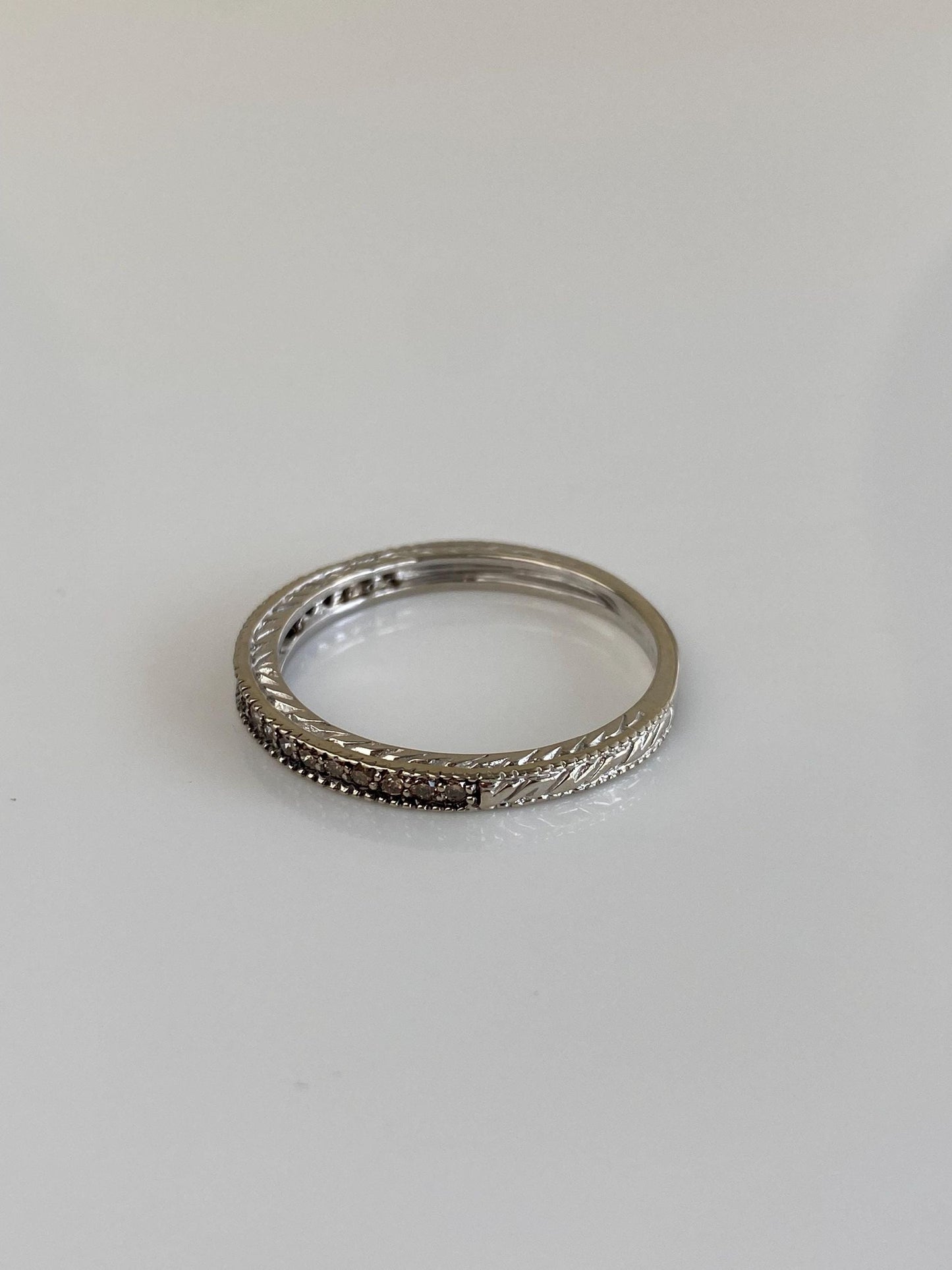 Vintage 14k White Gold Champagne Diamond Ring - Size 8.75