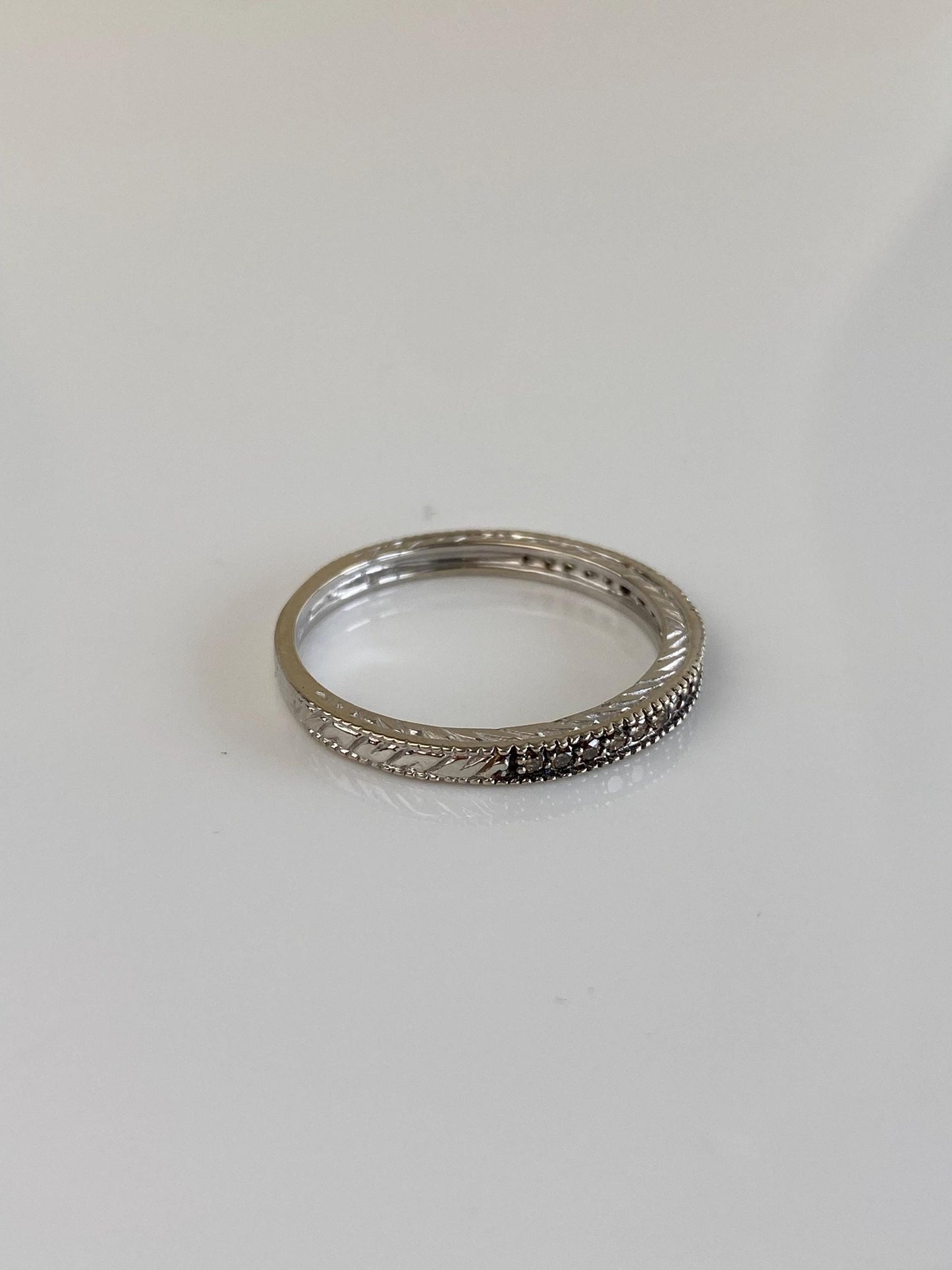 Vintage 14k White Gold Champagne Diamond Ring - Size 8.75