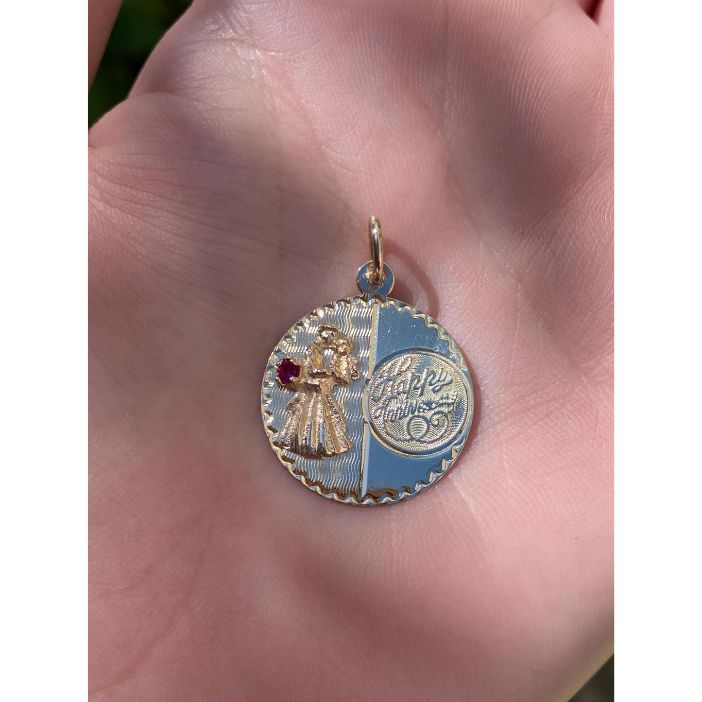 Vintage Solid 14k Pink Cubic Zirconia 'Happy Anniversary' Charm