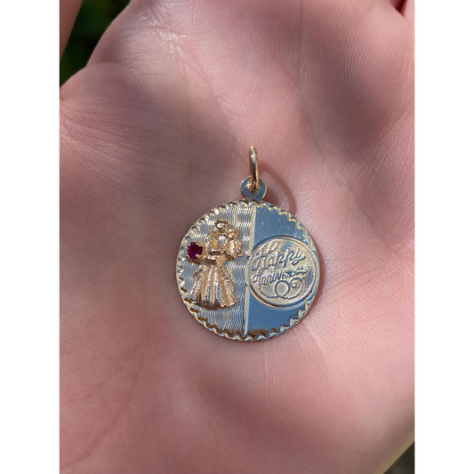 Vintage Solid 14k Pink Cubic Zirconia 'Happy Anniversary' Charm