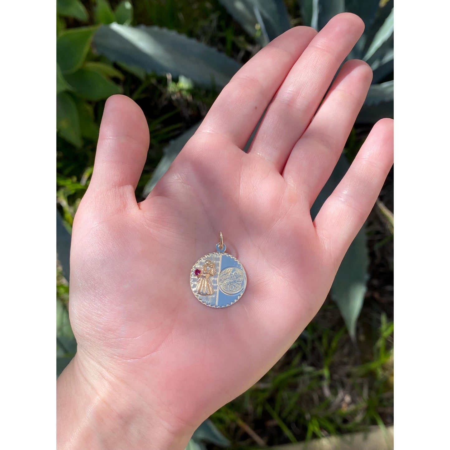 Vintage Solid 14k Pink Cubic Zirconia 'Happy Anniversary' Charm