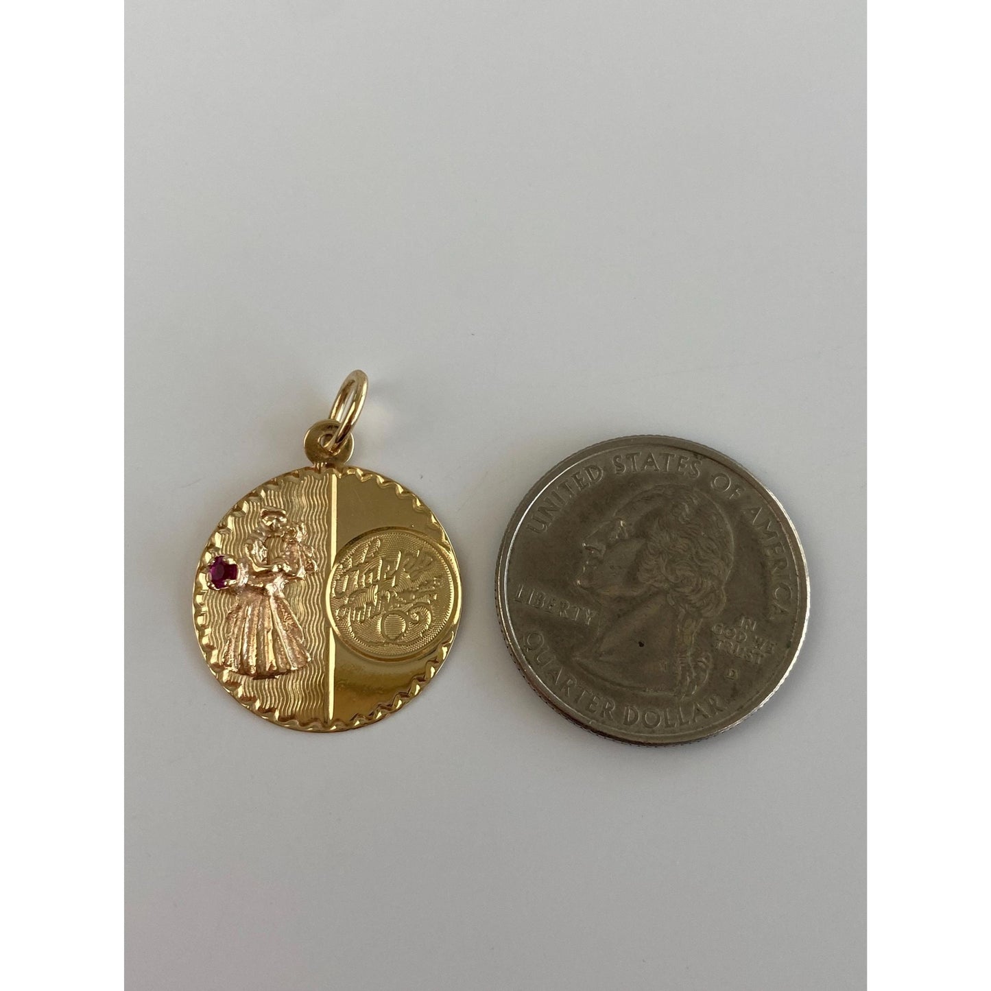 Vintage Solid 14k Pink Cubic Zirconia 'Happy Anniversary' Charm