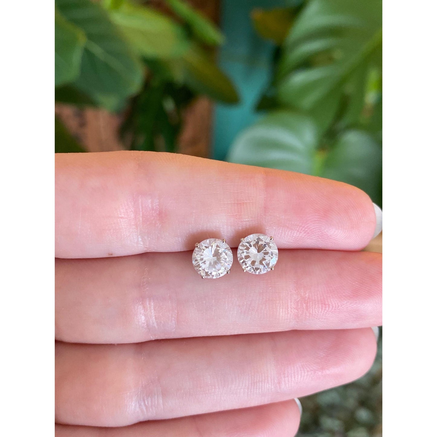 Solid 14k White Gold Clear Cubic Zirconia Stud Earrings