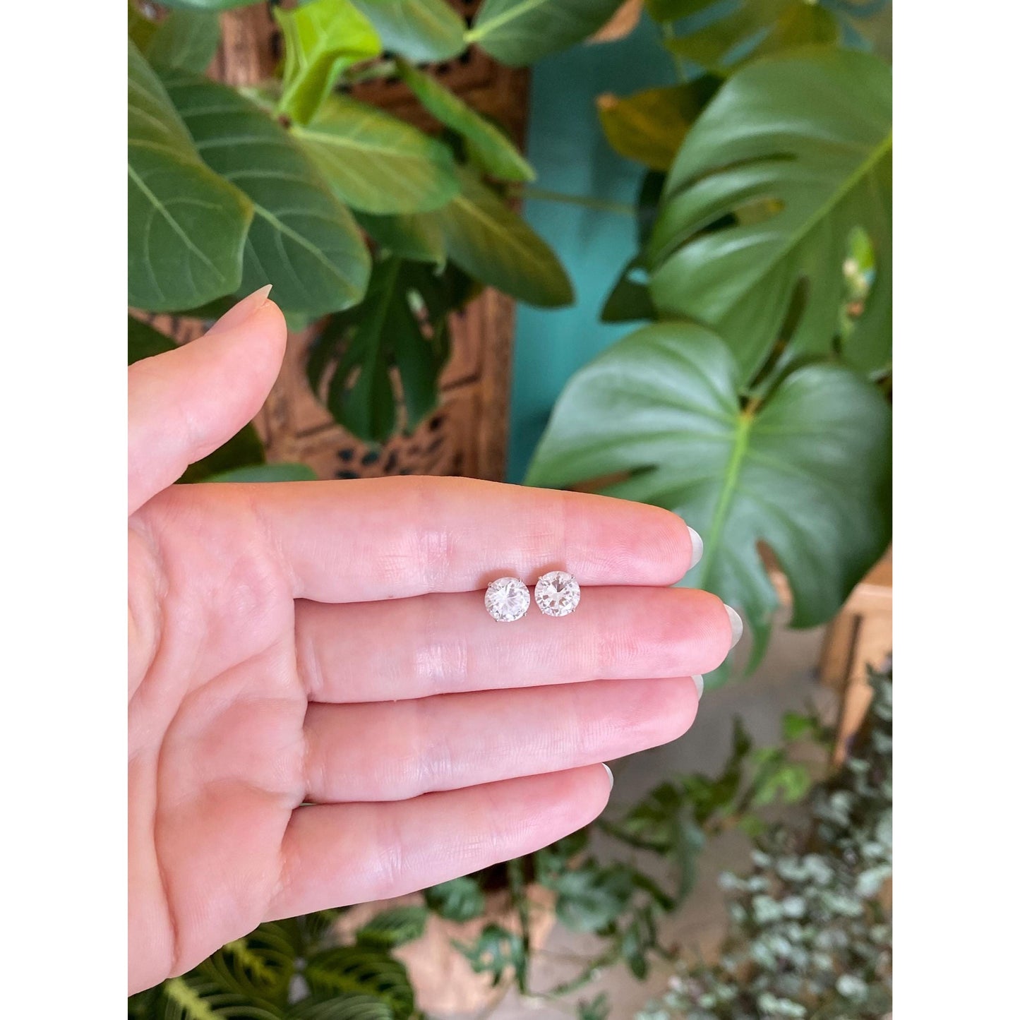 Solid 14k White Gold Clear Cubic Zirconia Stud Earrings