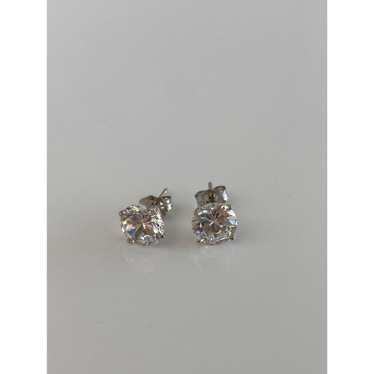 Solid 14k White Gold Clear Cubic Zirconia Stud Earrings