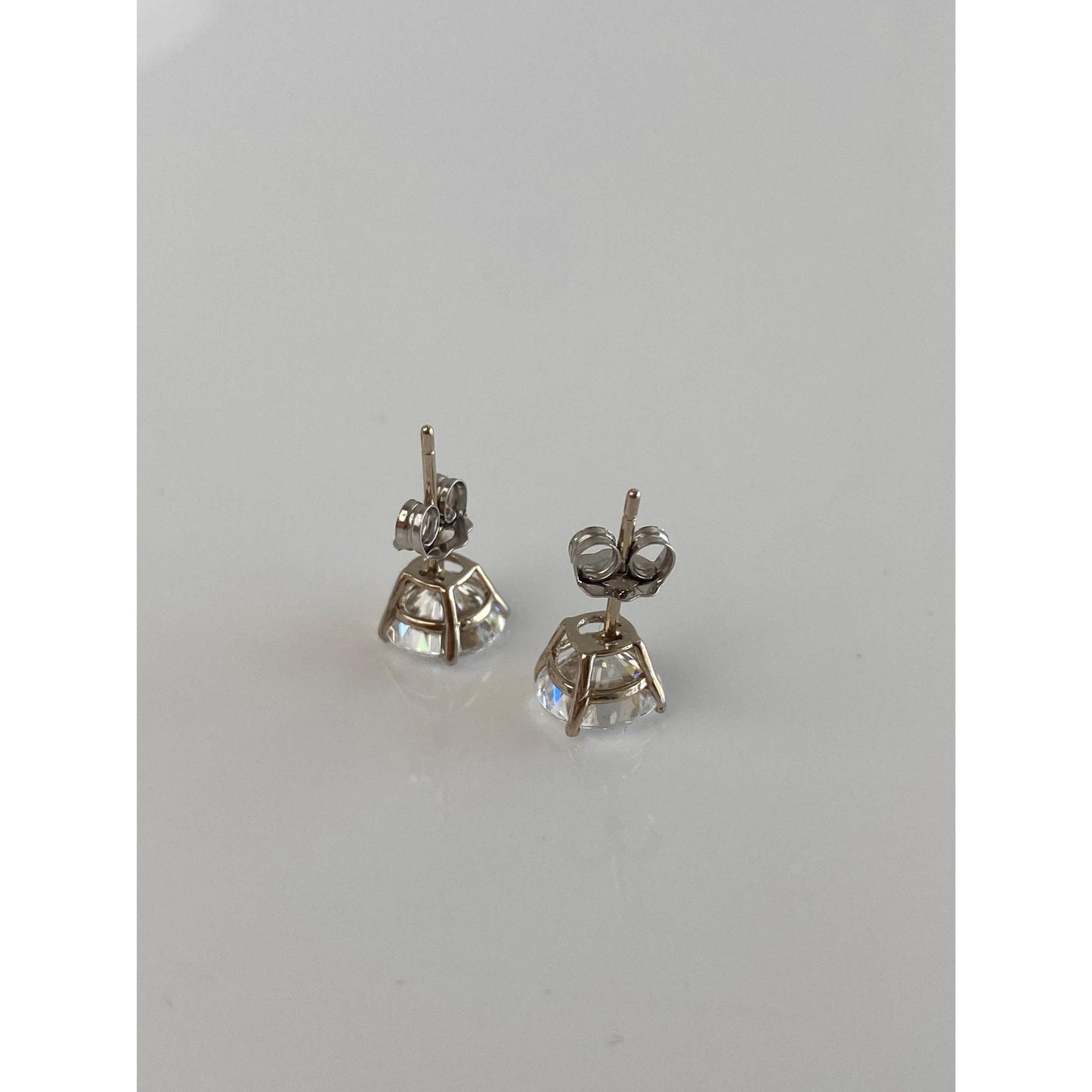 Solid 14k White Gold Clear Cubic Zirconia Stud Earrings