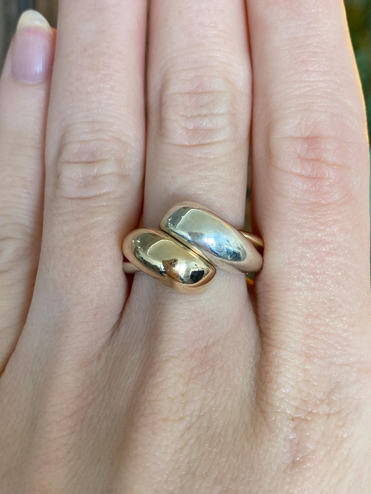 Vintage Solid 14k Yellow Gold & Sterling Silver Interlocking Twist Ring - Size 8.5