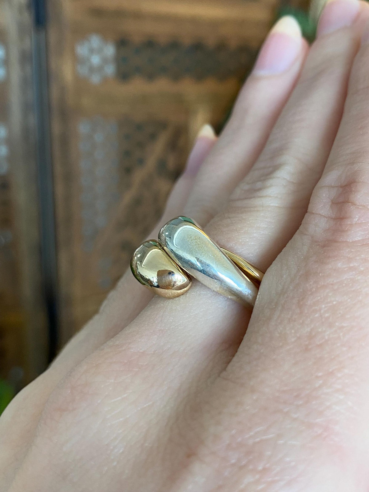 Vintage Solid 14k Yellow Gold & Sterling Silver Interlocking Twist Ring - Size 8.5