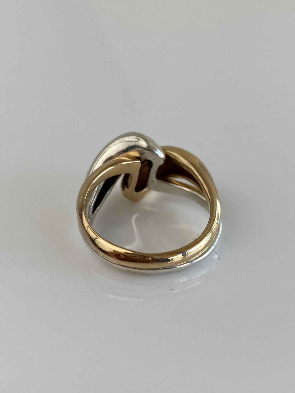 Vintage Solid 14k Yellow Gold & Sterling Silver Interlocking Twist Ring - Size 8.5