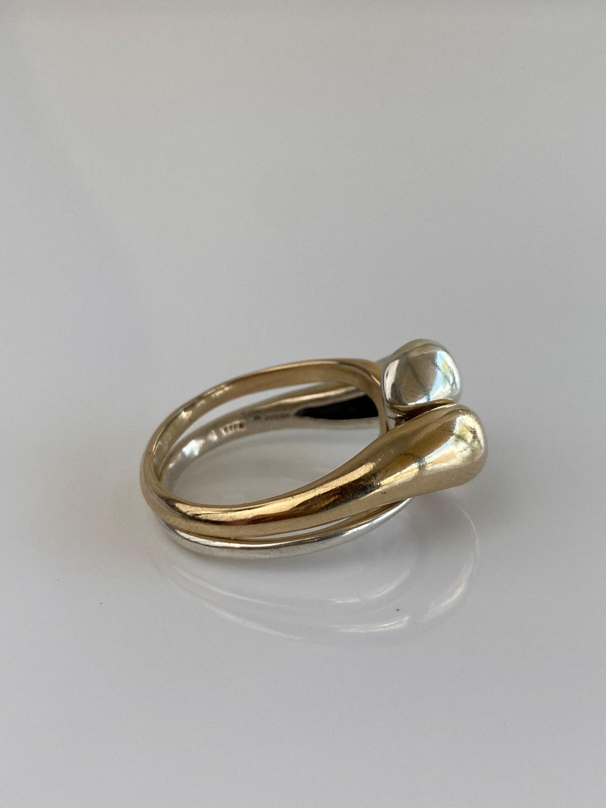 Vintage Solid 14k Yellow Gold & Sterling Silver Interlocking Twist Ring - Size 8.5