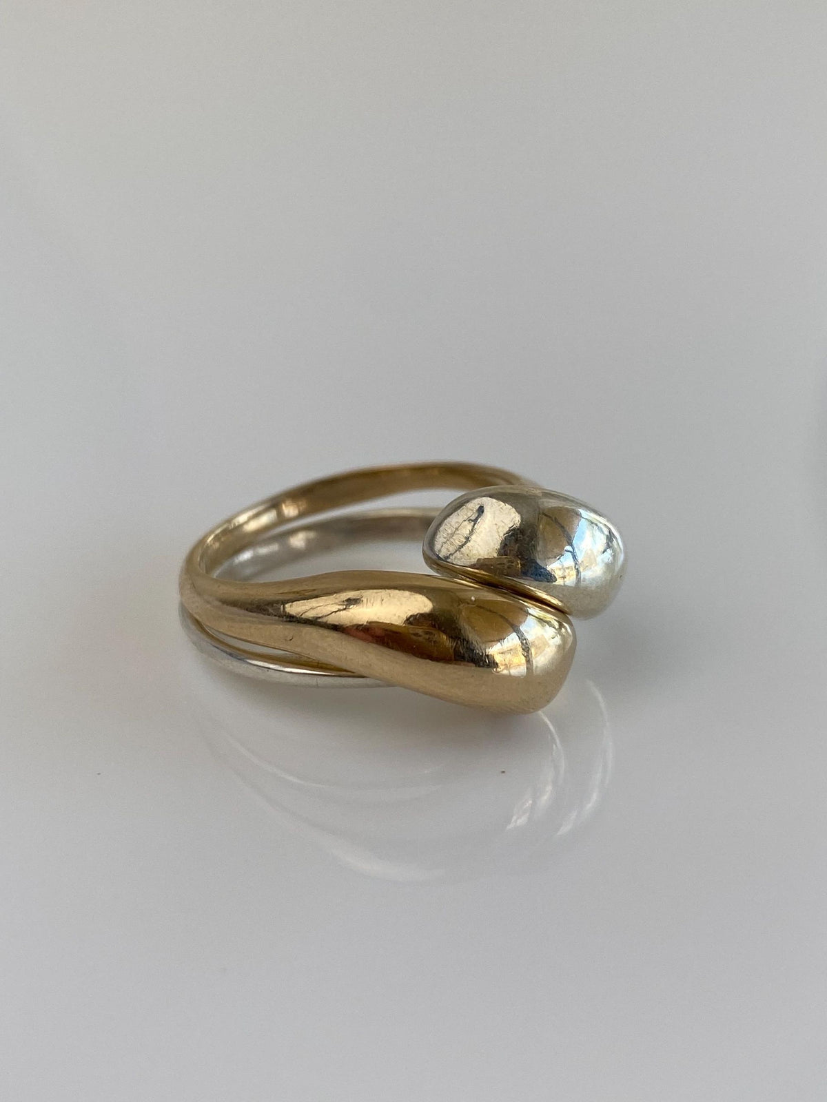 Vintage Solid 14k Yellow Gold & Sterling Silver Interlocking Twist Ring - Size 8.5