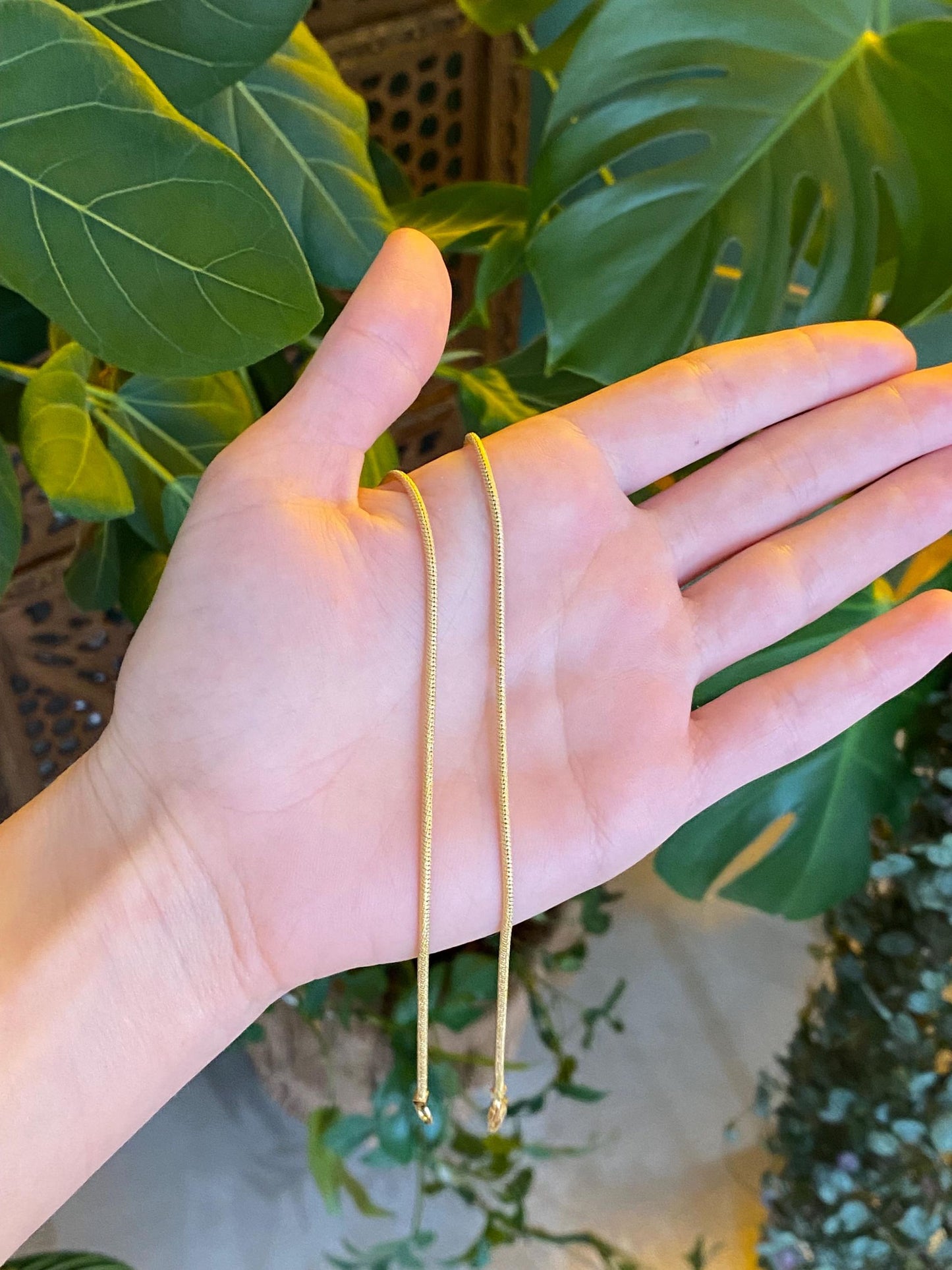 Vintage Solid 18k Yellow Gold Textured Snake Chain Necklace - 16.5 inches