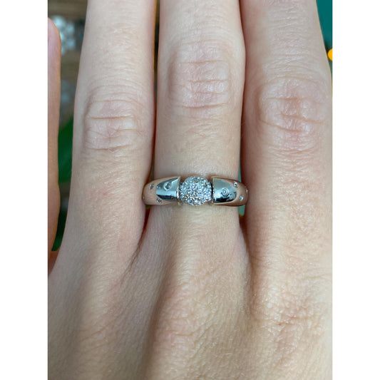 Vintage Solid 14k White Gold Diamond Cluster Dotted Ring - Size 6.75