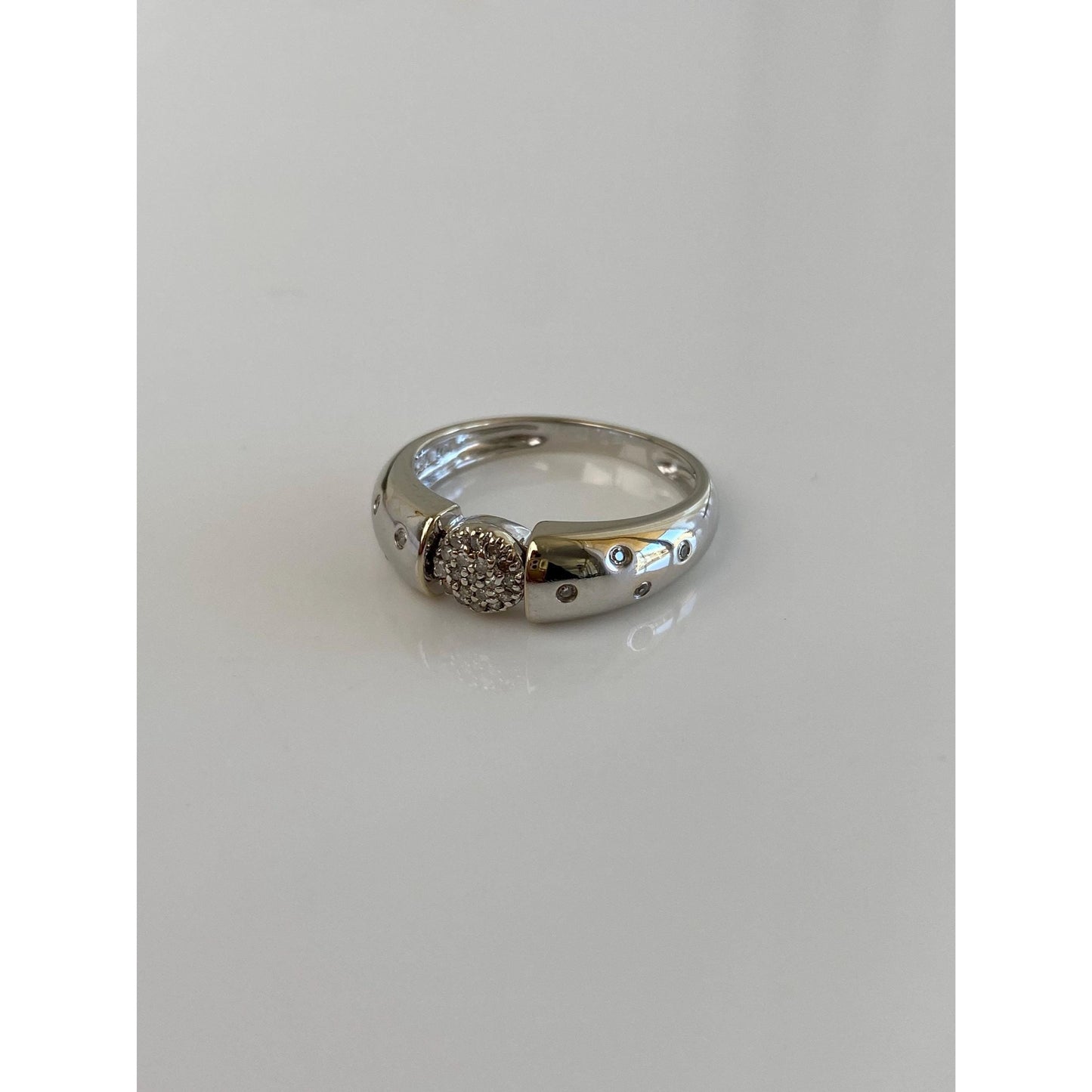 Vintage Solid 14k White Gold Diamond Cluster Dotted Ring - Size 6.75