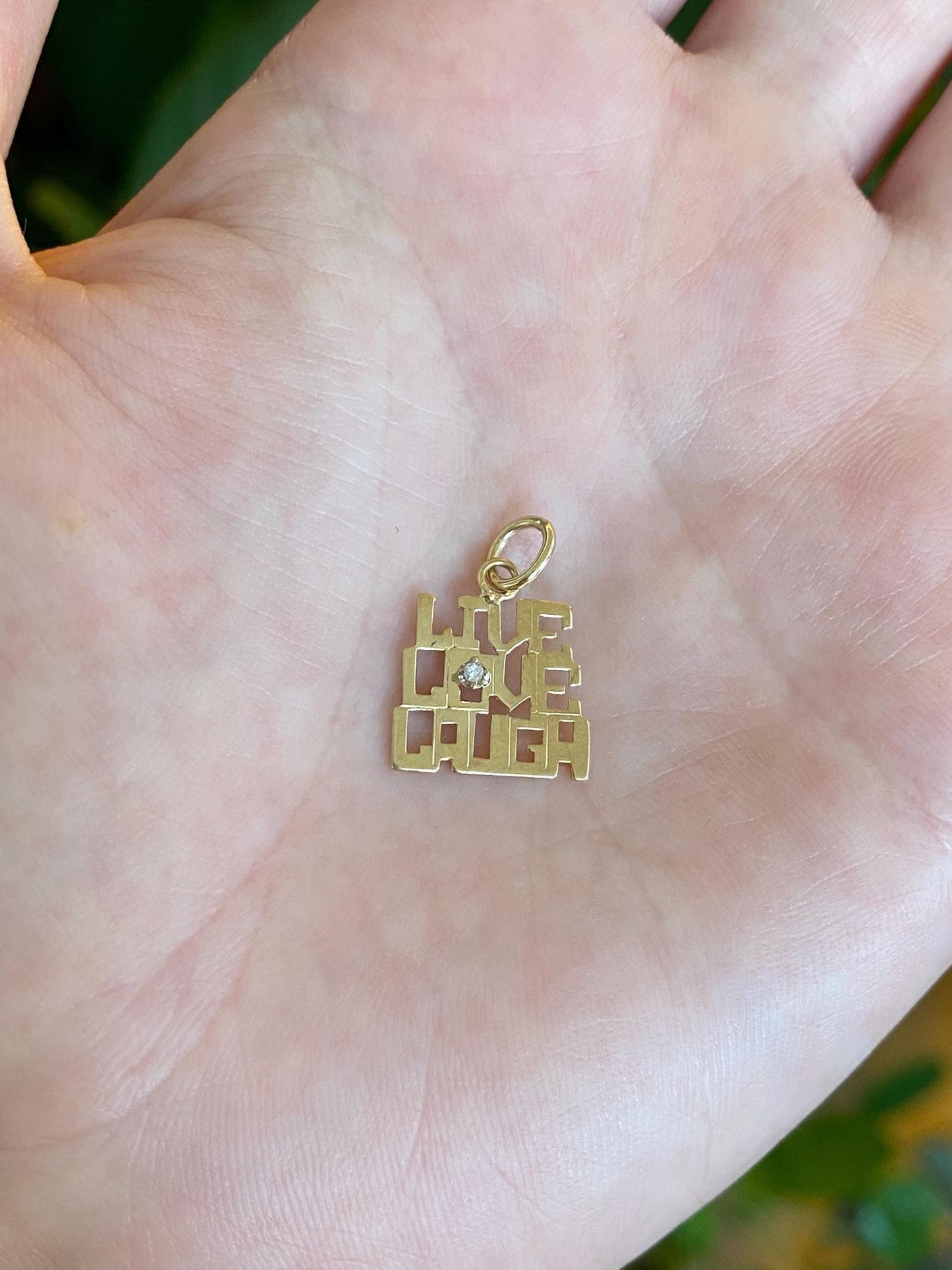 Vintage Solid 14k Yellow Gold Clear Sapphire Live Love Laugh Charm