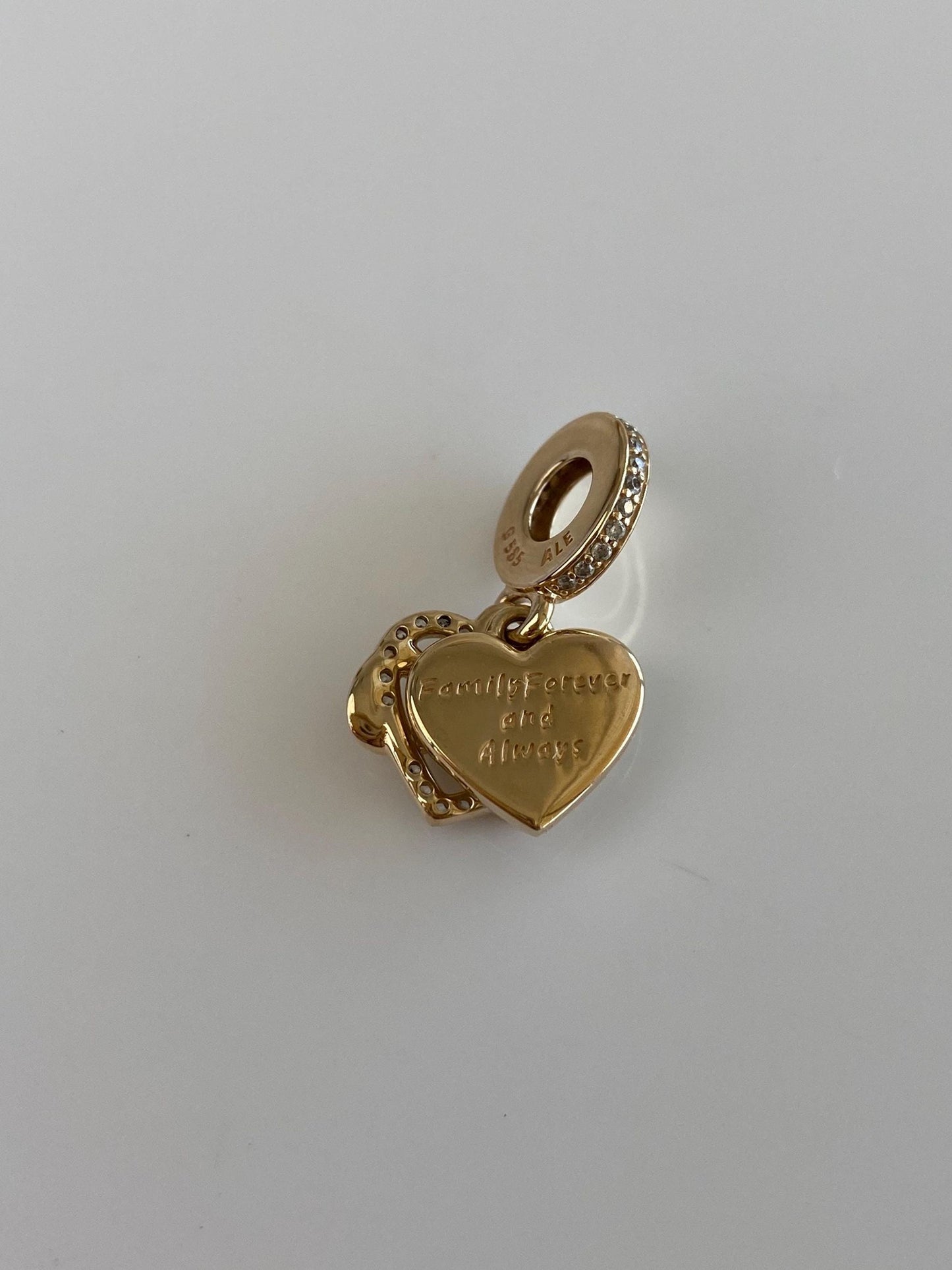 Vintage Solid 14k Yellow Gold Clear Cubic Zirconia White Enamel Hearts Charm