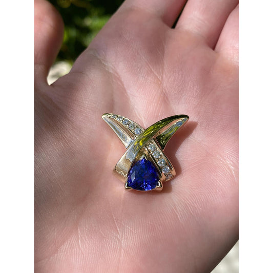 Solid 14k Yellow Gold Diamond Tanzanite X Slide Charm